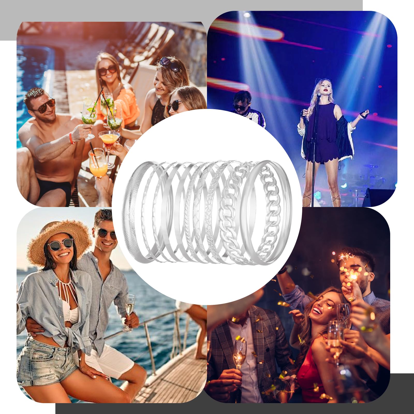 AYNKH 10 szt. bransoletek dla kobiet, minimalistyczna bransoletka w stylu boho, vintage regulowane bransoletki do układania w stos, etniczne błyszczące teksturowane indyjskie bransoletki dla kobiet na