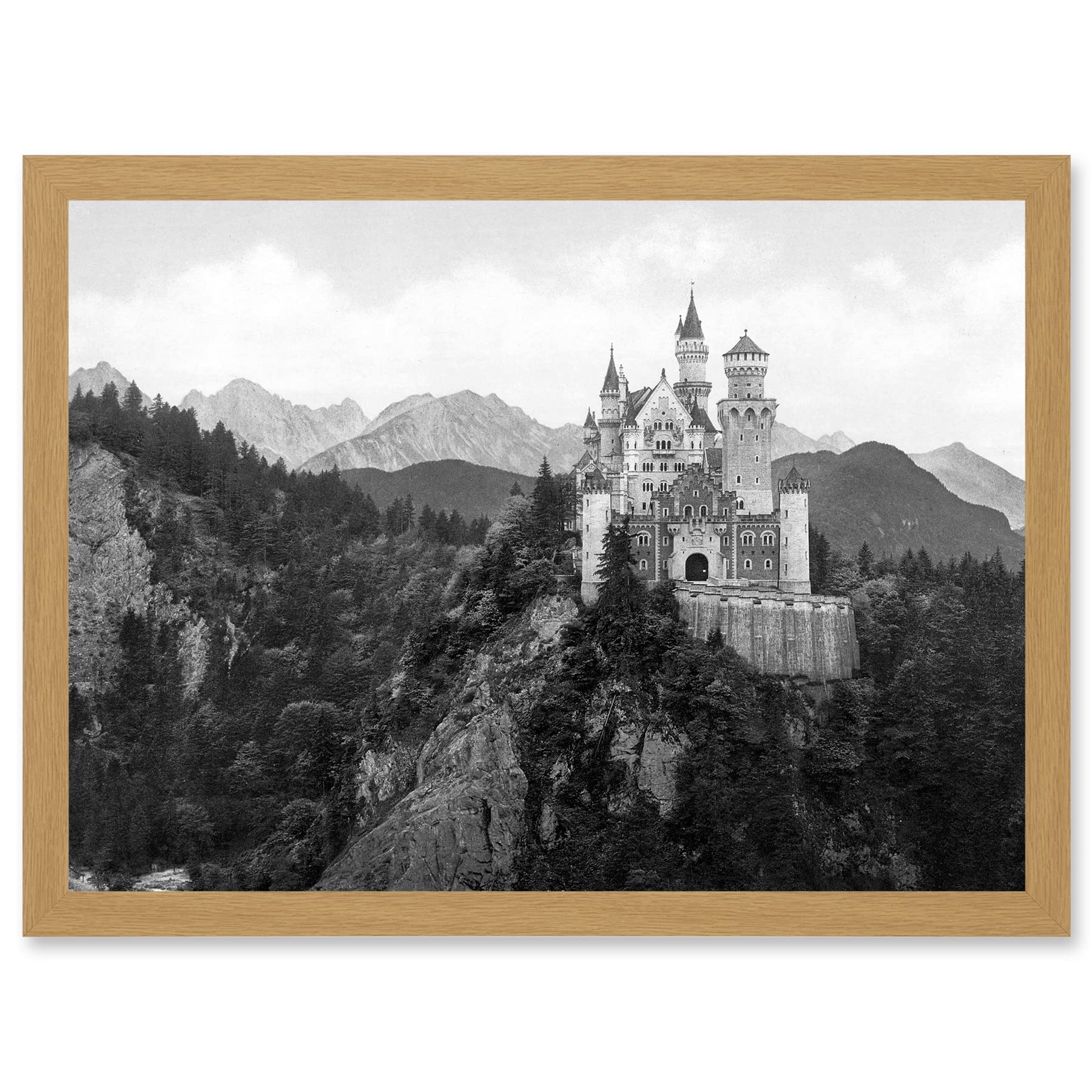 Artery8 Vintage Photo Neuschwanstein Castle Bavaria Germany A4 Artwork Framed Wall Art Print