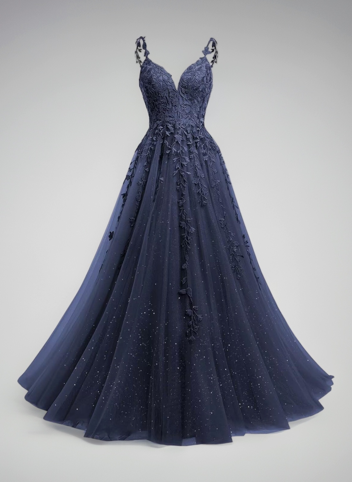 dark blue evening dresses Beyonddress Glitter Tulle Long Ball Gown Lace Appliques V-Neck Prom Dress for Women Party Dresses, navy Fashion RGroup_AM-BS-10395 Ribbed Sweetheart Neck Long Size:20-20½ 34/35