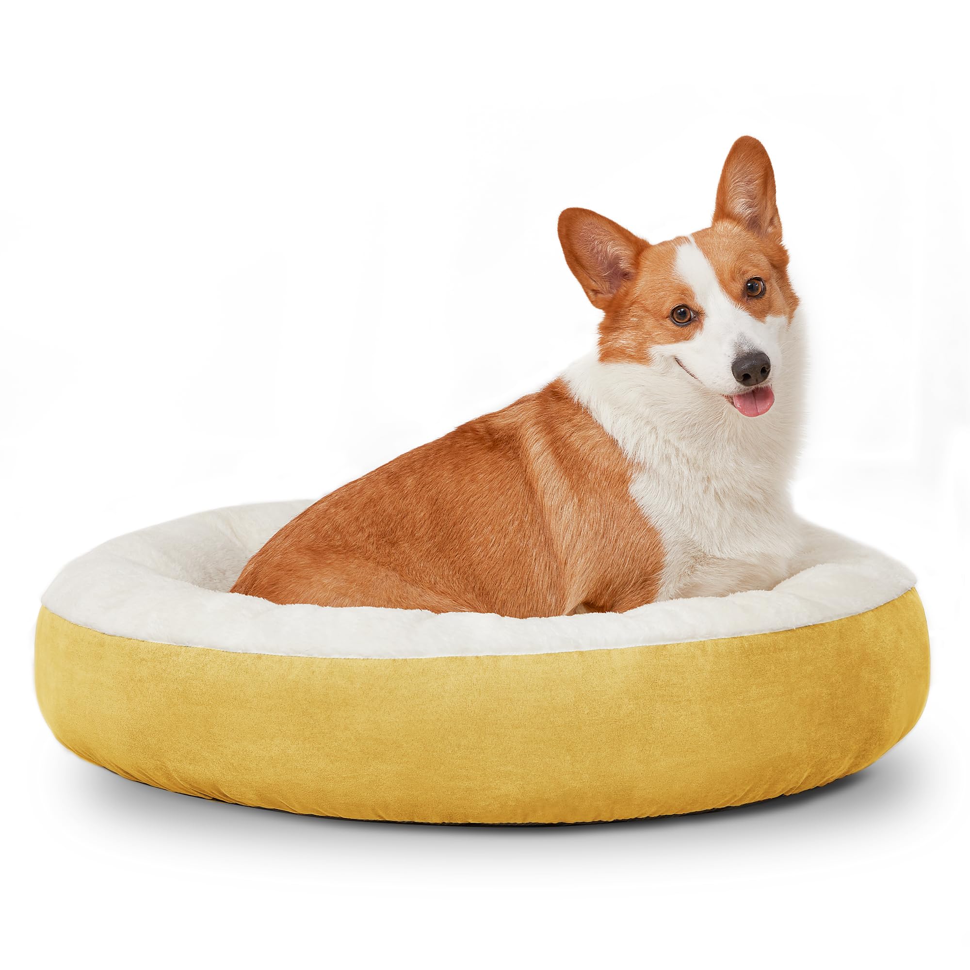 Love's cabin Round Donut Cat and Dog Cushion Bed, 25in Pet Bed for Cats or Small Dogs, Anti-Slip & Water-Resistant Bottom, Super Soft Durable Fabric Pet beds, Washable Luxury Cat & Dog Bed Yellow
