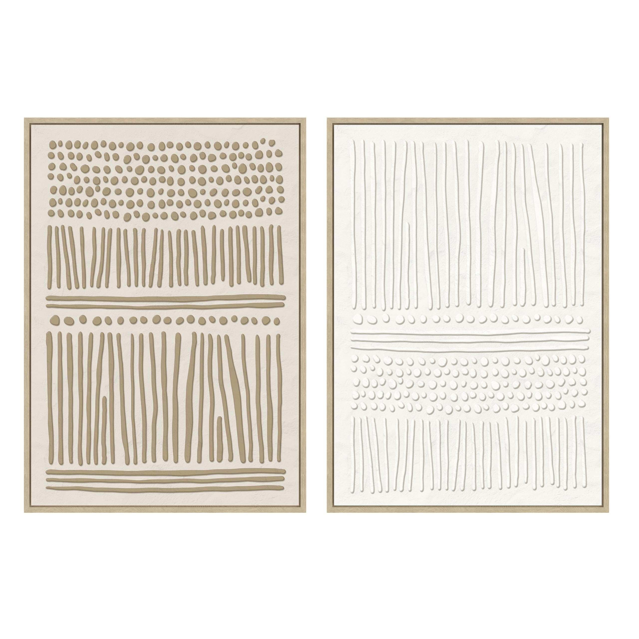 CASASELECCION Set de 2 cuadros decorativos de lienzo con marco. Con dibujo abstracto en color beige. Medidas: 50x70 cm.