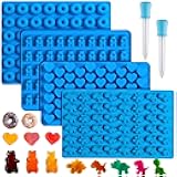 Sidosir 4Pcs Gummy Candy Bear Molds, Non-stick Silicone Chocolate Mold for Dinosaur, Donut, Heart, Silicone Candy Molds with 2 Droppers