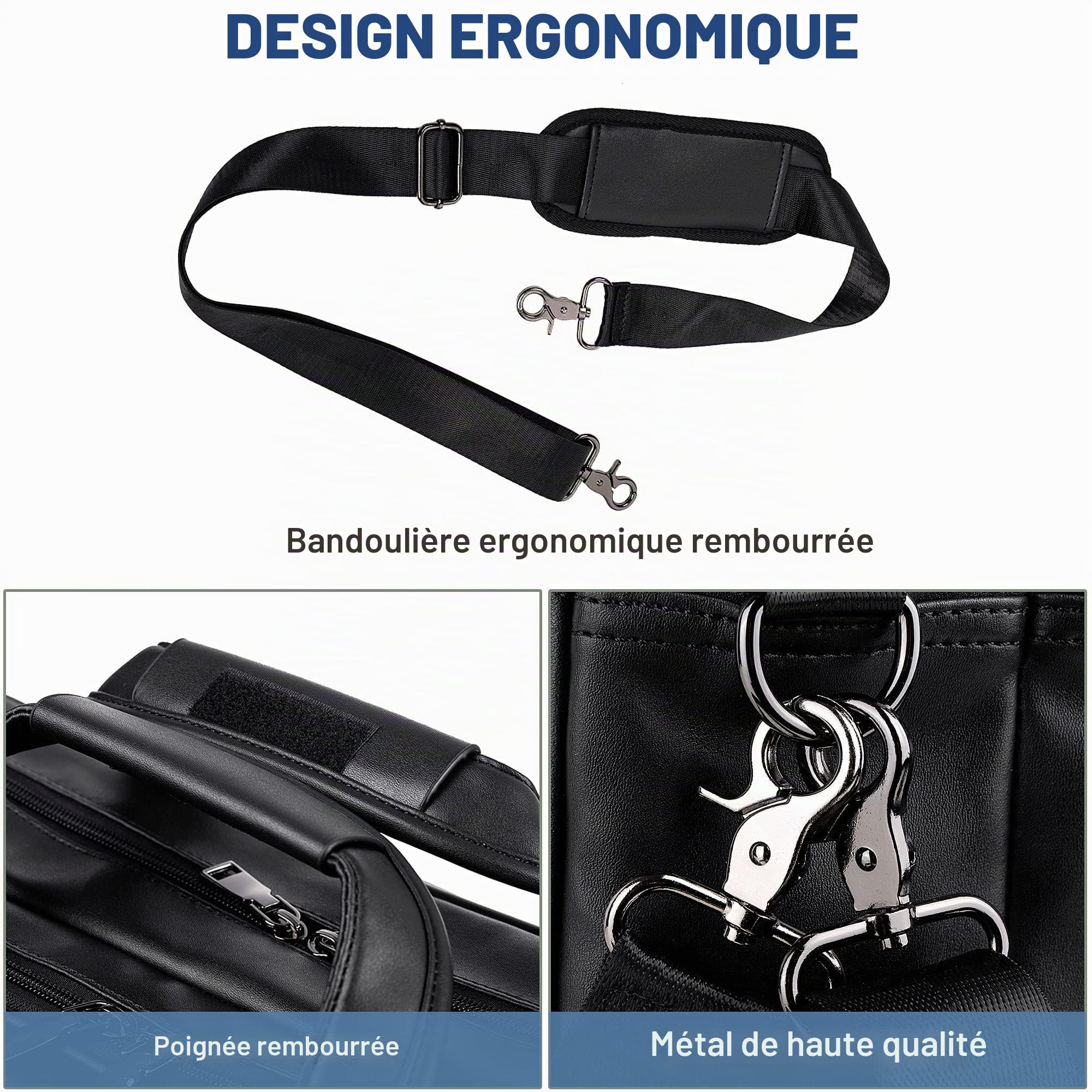 seyfocnia Sac pour ordinateur portable en cuir, pour hommes 15,6 pouces 17,3 pouces, messager, sacoche d'affaires, sac à main, sac à bandoulière