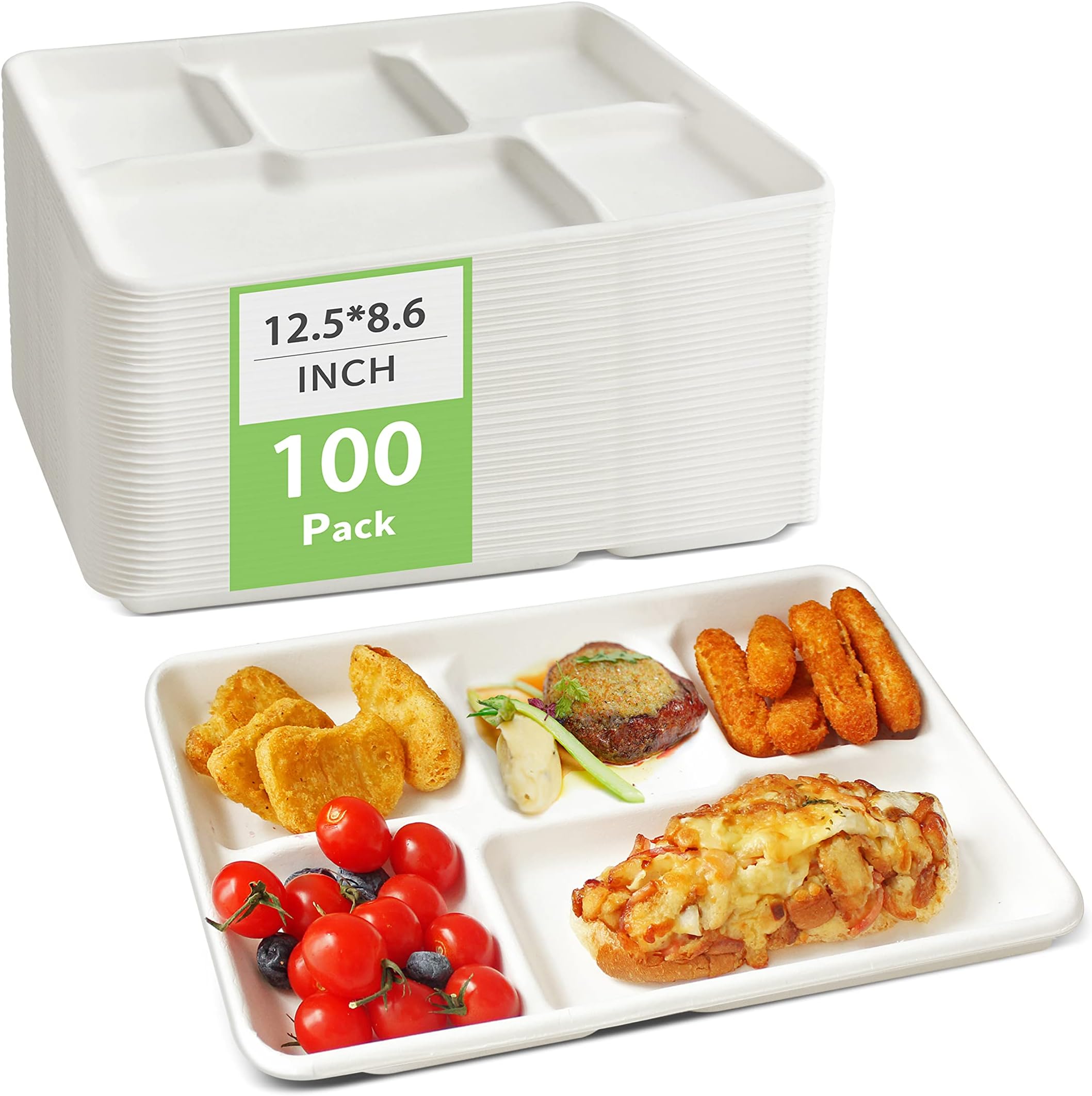 Amazon.com: 100% compartment plates disposable,12.5 * 8.6 inch ...