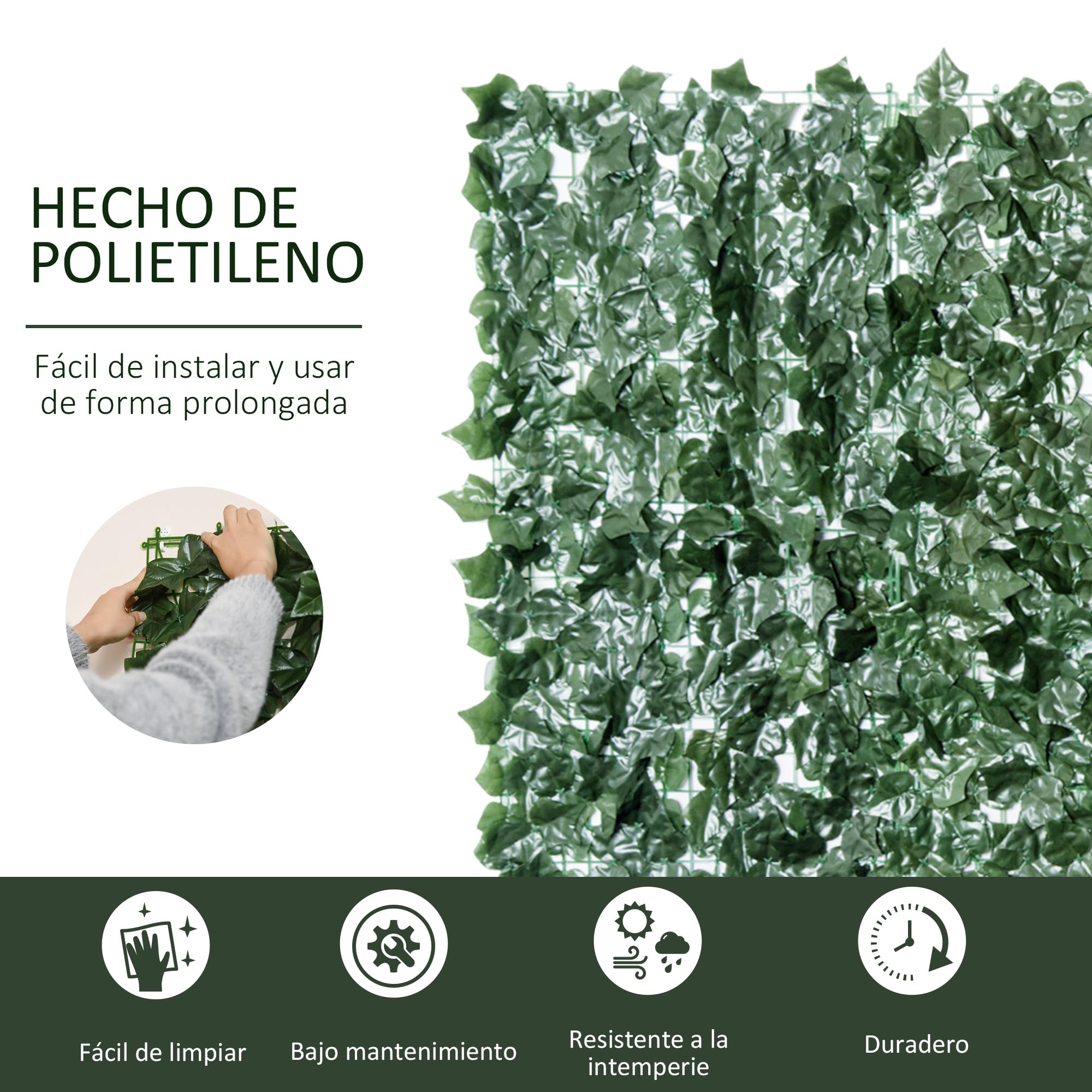 Outsunny Seto Artificial Ocultación Jardín en Rollo 3x1,5 m Pantalla de Valla de Privacidad de Hiedra Artificial Fácil Montaje para Terraza Balcón Exterior Decoración de Hojas Verde