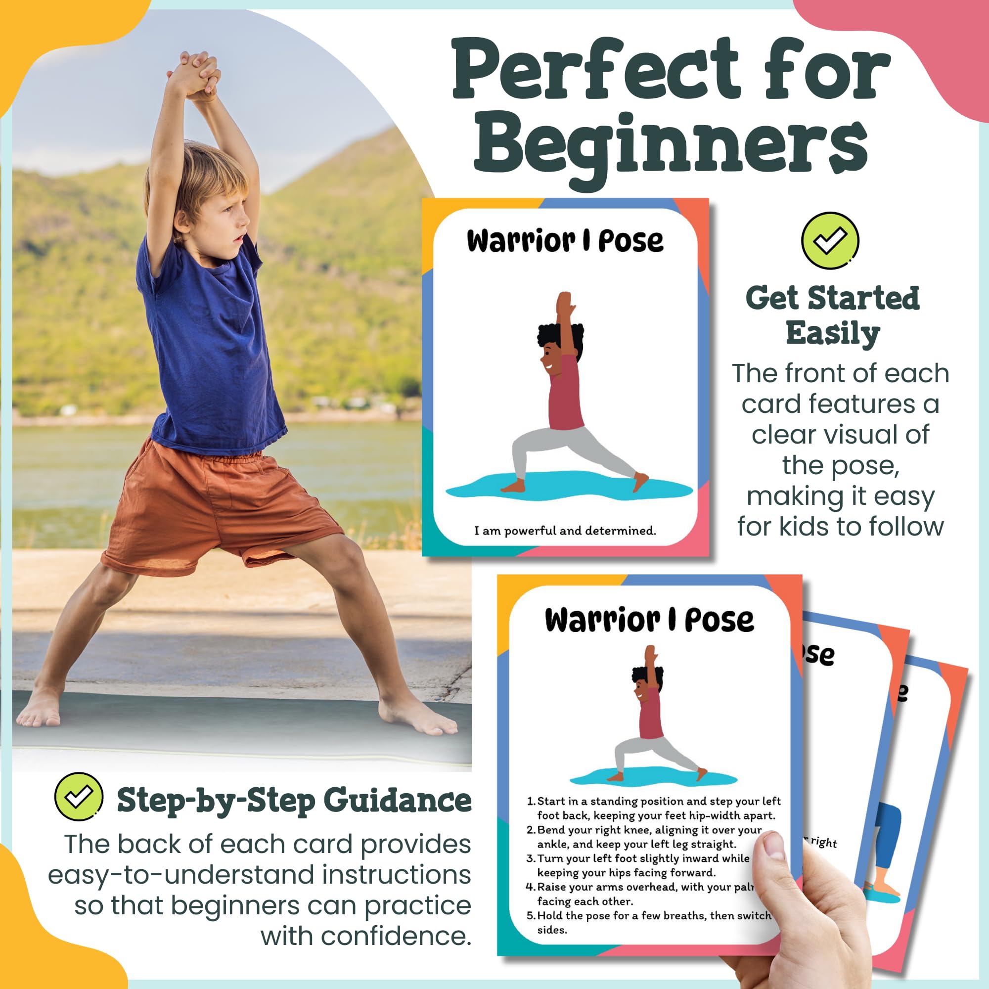 Tarjetas de yoga para niños, juego de 34 tarjetas divertidas y educativas para mindfulness, posturas de yoga y actividad física, perfectas para niños