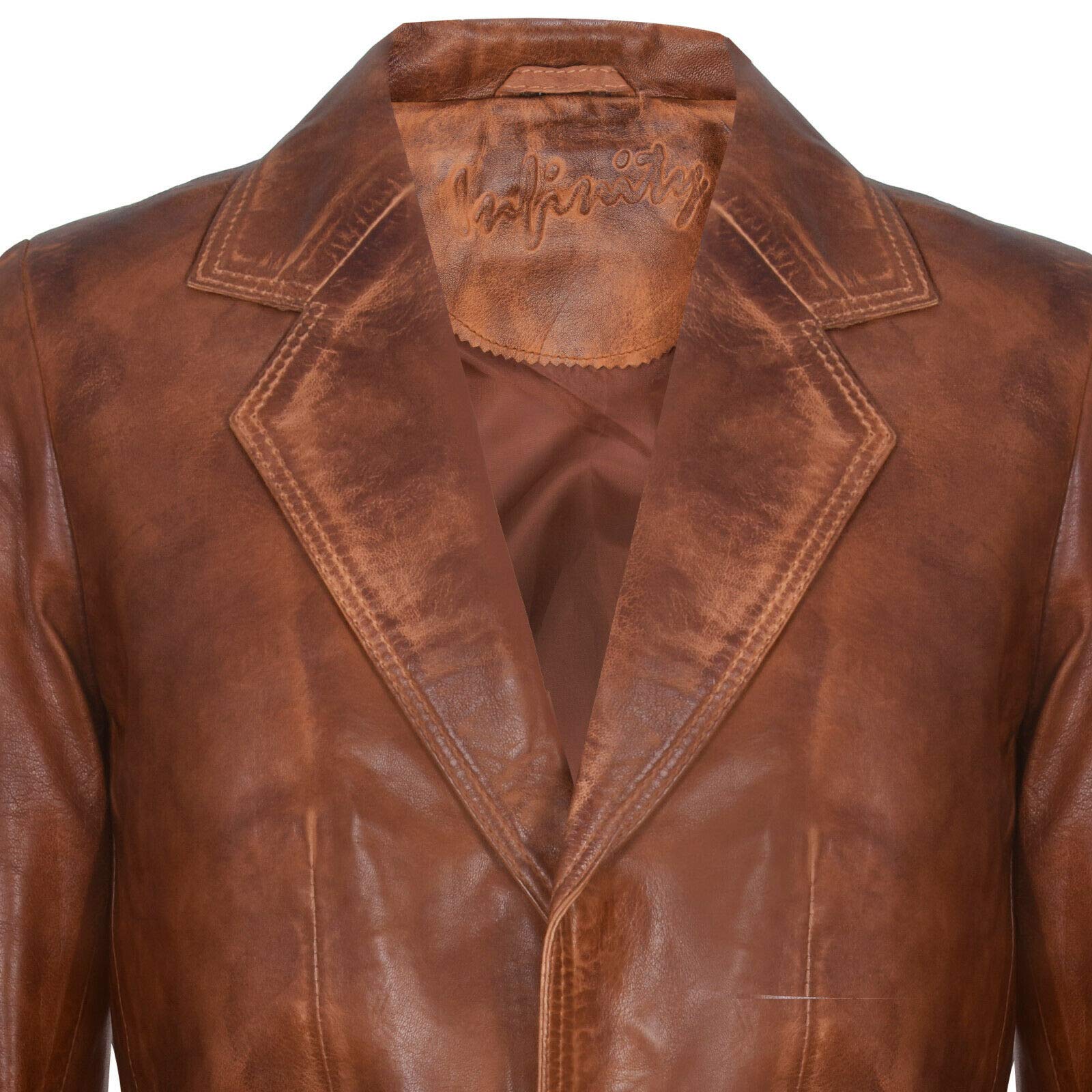 Infinity Leather Blazer in Vera Pelle Marrone Chiaro da Uomo Cappotto da Giacca Vintage Personalizzato in Pelliccia Italiana