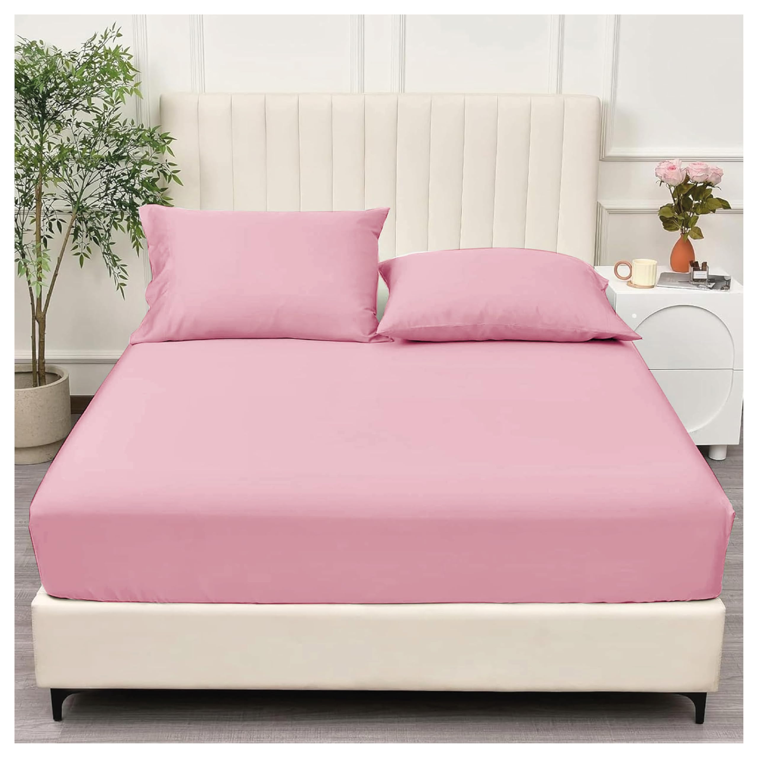 APEX FURNISHINGS Single Fitted Sheet Blush Pink, (90 x 190 cm) 12 inch deep pocket 90GSM Soft Brushed Microfiber bedding, Wrinkle-Free, Easy Care 30cm Deep Fitted Bed Sheet.
