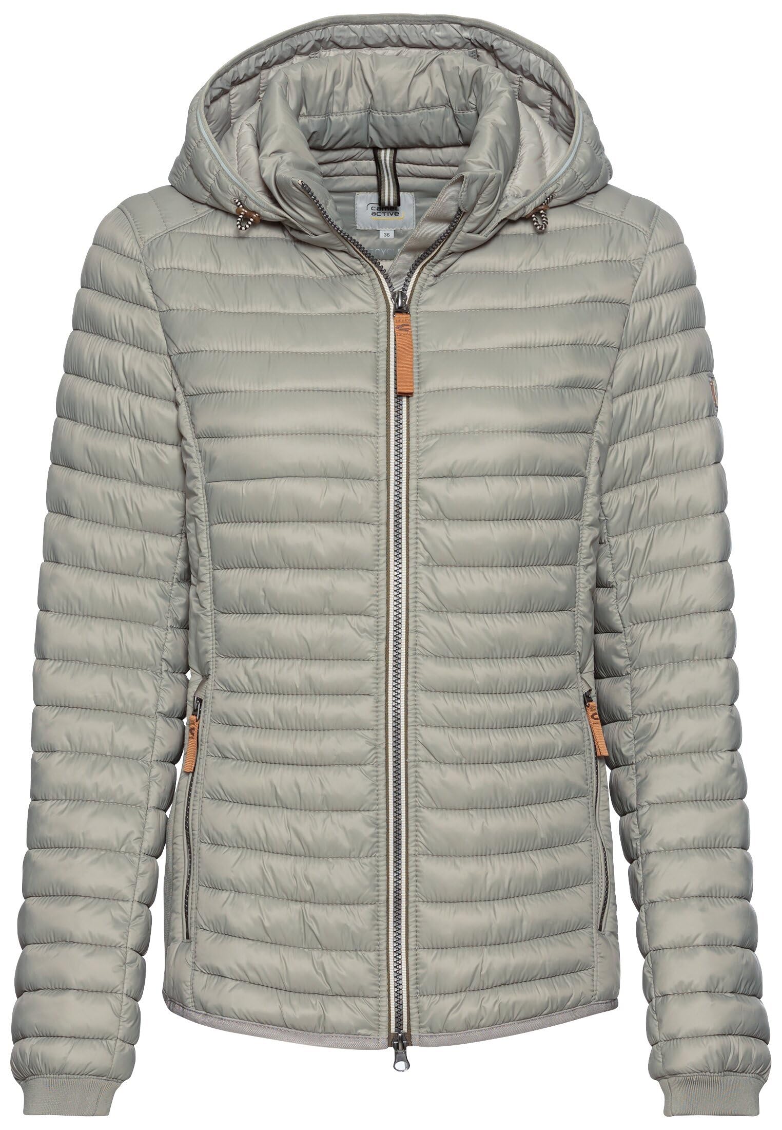 camel active Damen Leichte Steppjacke mit Kapuze | Winddichte und wasserabweisende Übergangsjacke mit 2-Wege-Reißverschluss und abnehmbarer Kapuze