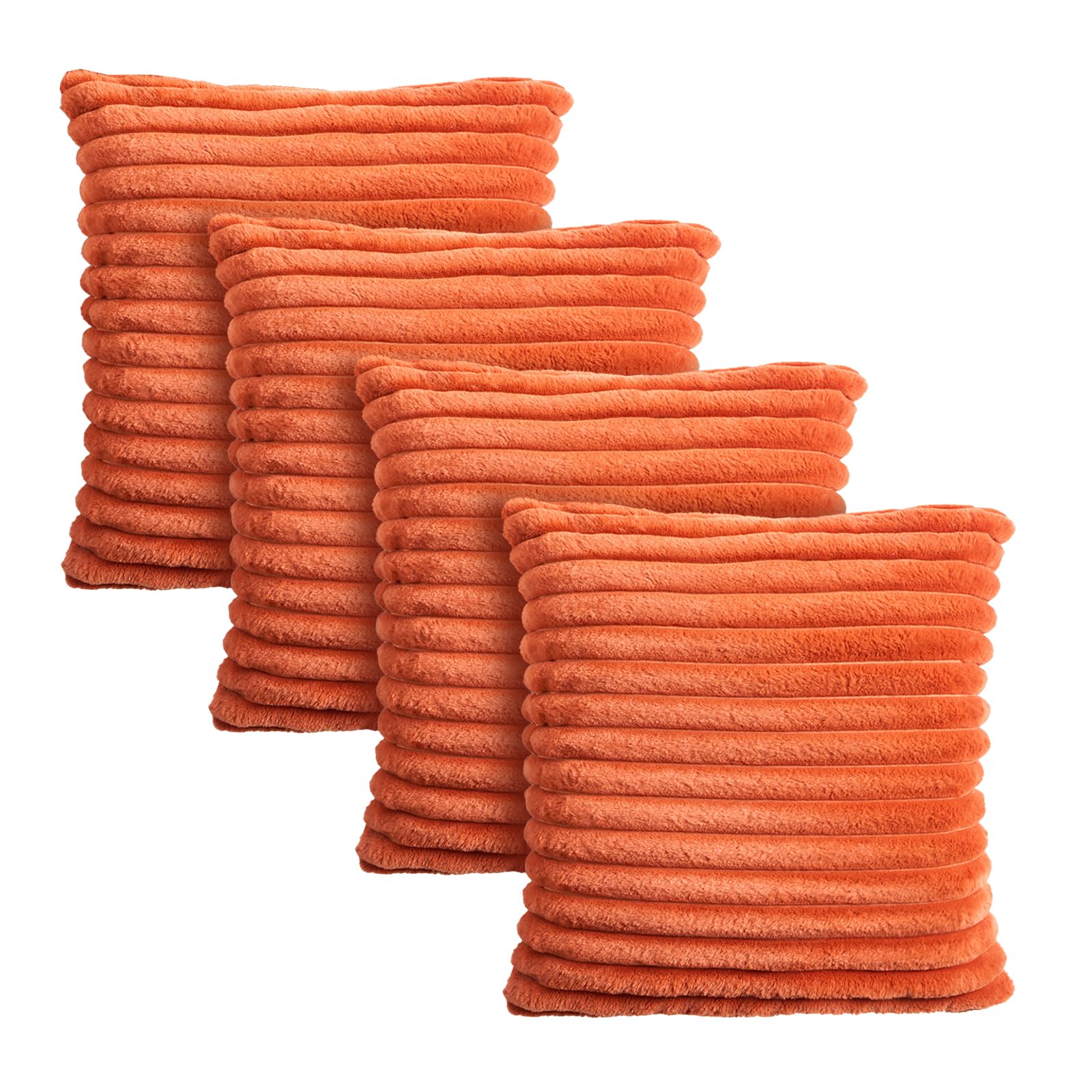 OHS Rust Cushion Covers 4 Pack, Faux Fur Thick Ribbed Decorative Square Throw Pillow Cover with Invisible Zipper Home Decoration Soft Cushion Covers 45 x 45 for Living Room Bedroom