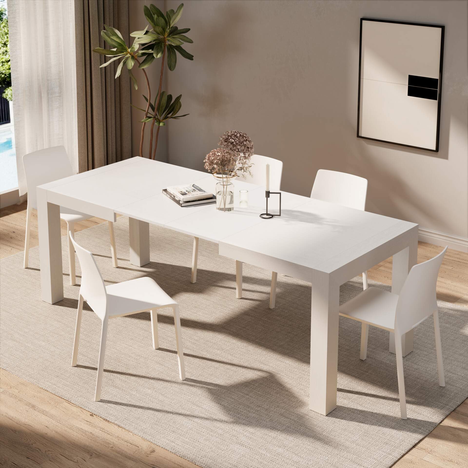 Mobili Fiver, Iacopo Extendable Dining Table, 140(220) x90 cm, White, Made In Italy