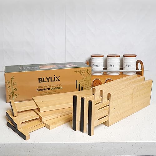 Miniatura 8 de Divisor de cajones de bambú ajustable para ropa, organizadores de cajones con bordes de goma y forro, paquete de 6 soluciones de almacenamiento