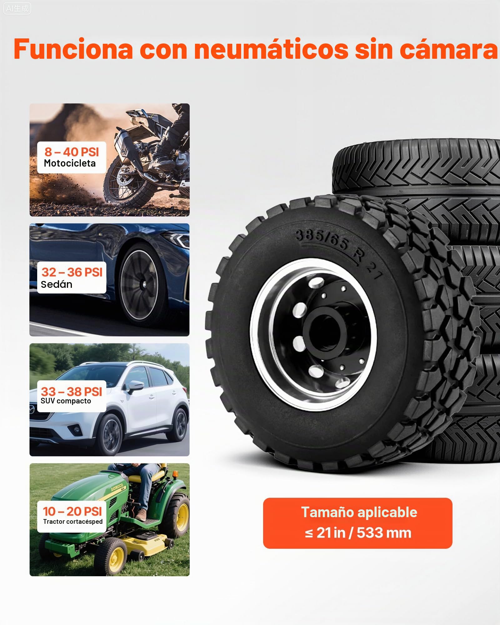 VEVOR Máquina de Granallado de Neumáticos, Capacidad 8 L, Inflador de Neumáticos Portátil Mejorado, 0,6-0,8 MPa, para Coche, Bicicleta Eléctrica, Autocaravana, ATV, Negro, 775 x 160 x 200 mm