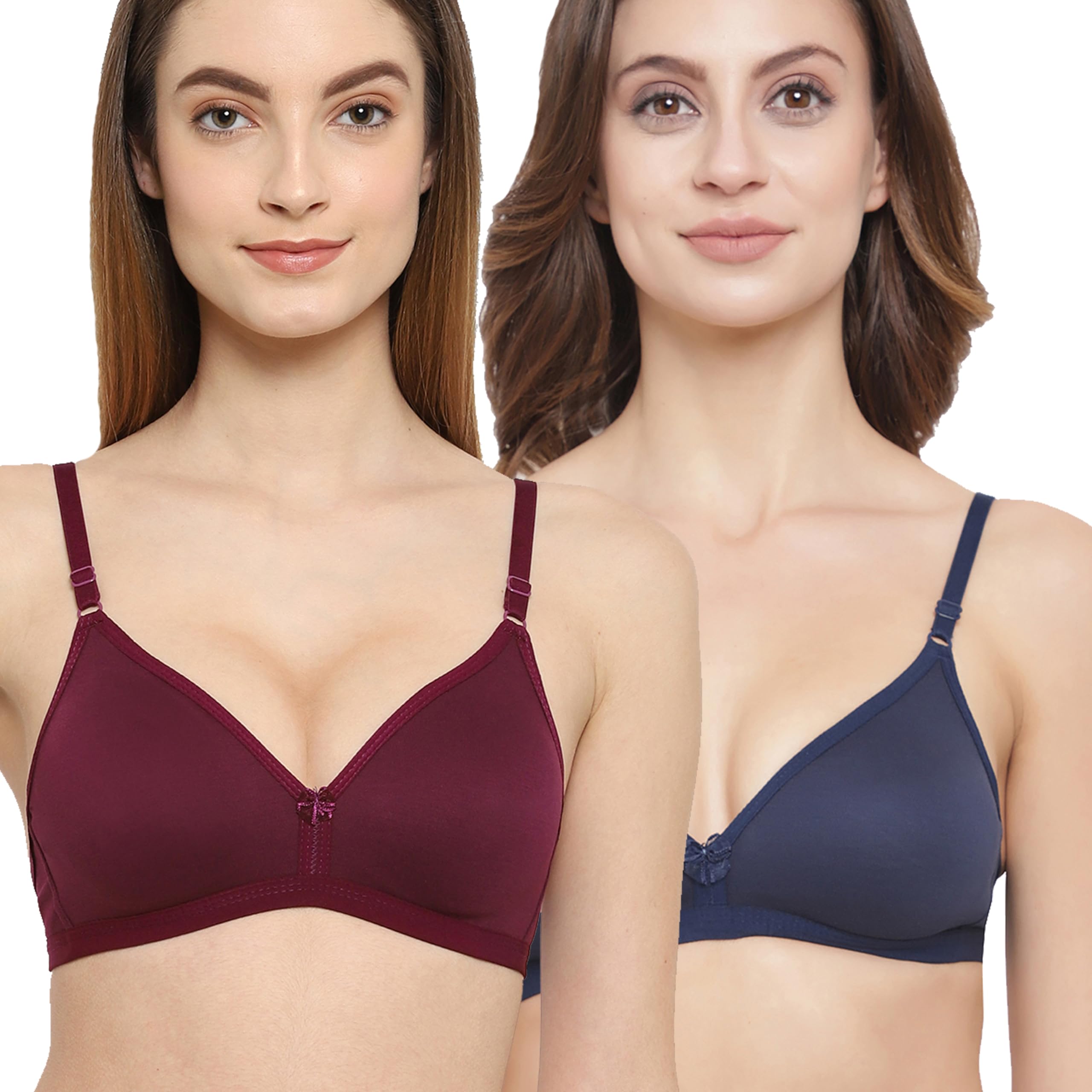 Women's Non Padded/Non-Wired & Medium Coverage Deep-Neck/Narrow Back T-Shirt Bra (Pack of 2)-image-32