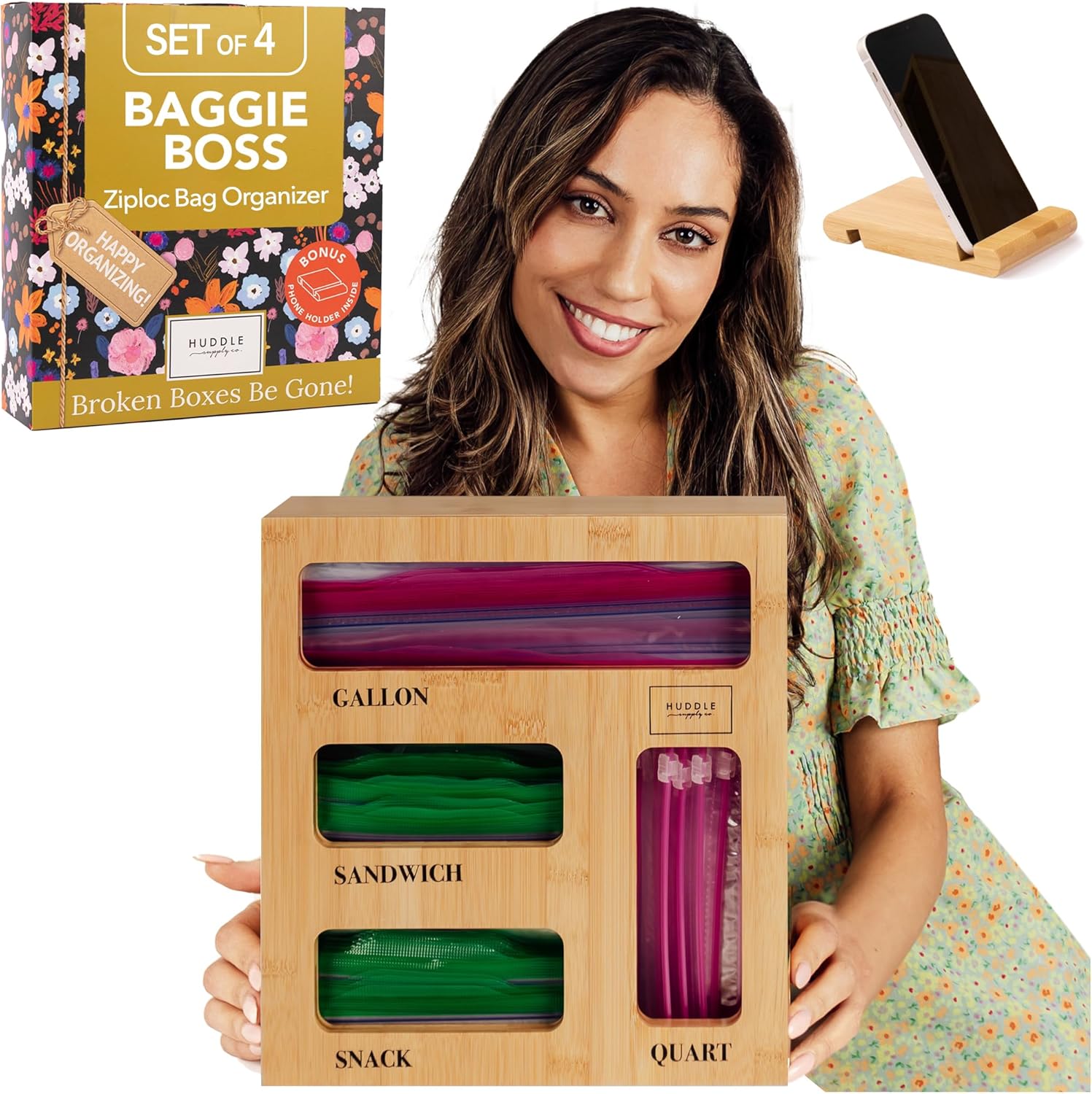 HUDDLE Food Storage Bag Organizer SlideLid EasyLoad