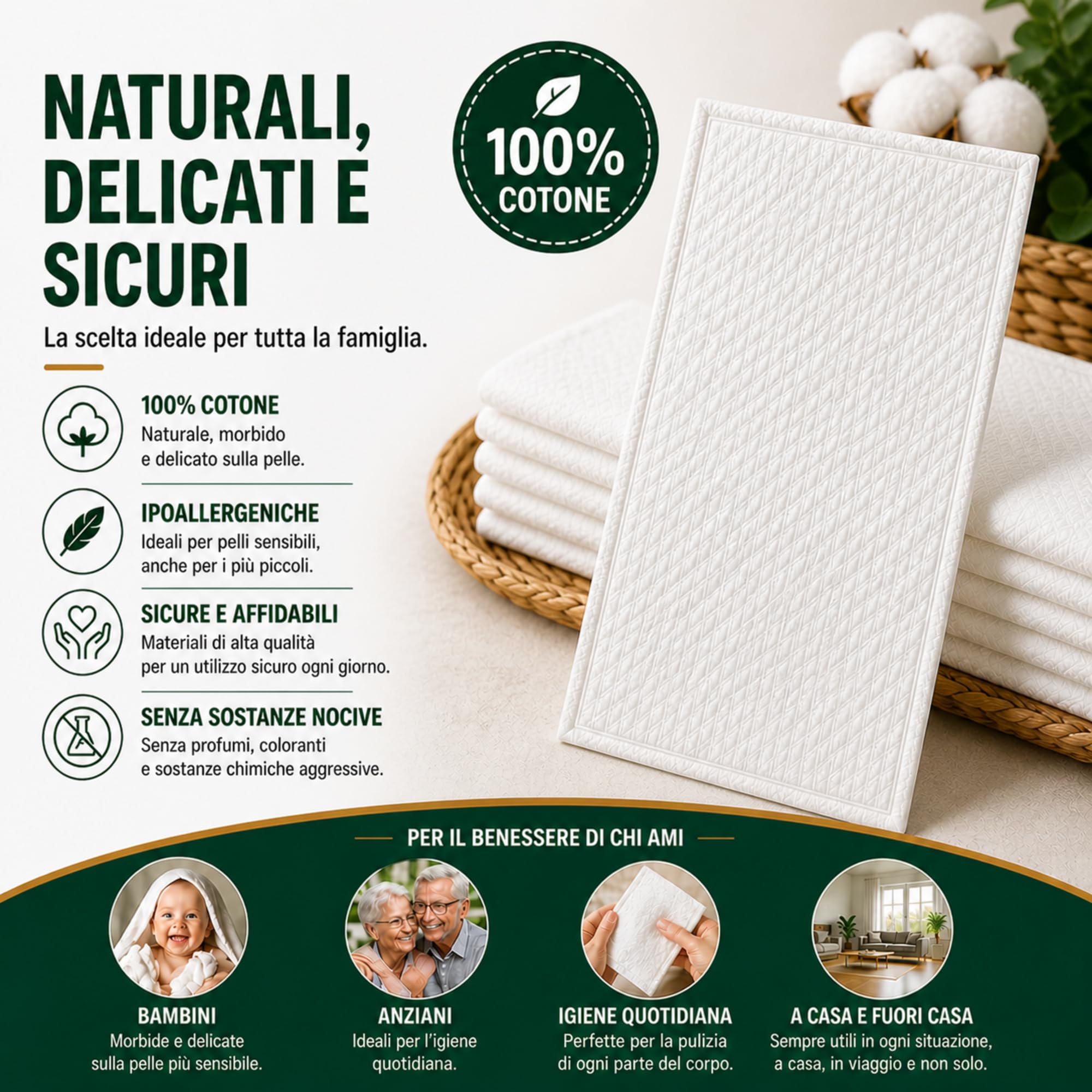 200 Guanti da Bagno Usa e Getta Ultra Morbidi - Non Tessuti Imbottiti - Per Cura Medica e Igiene - Bianchi - Le Pro del Medicale