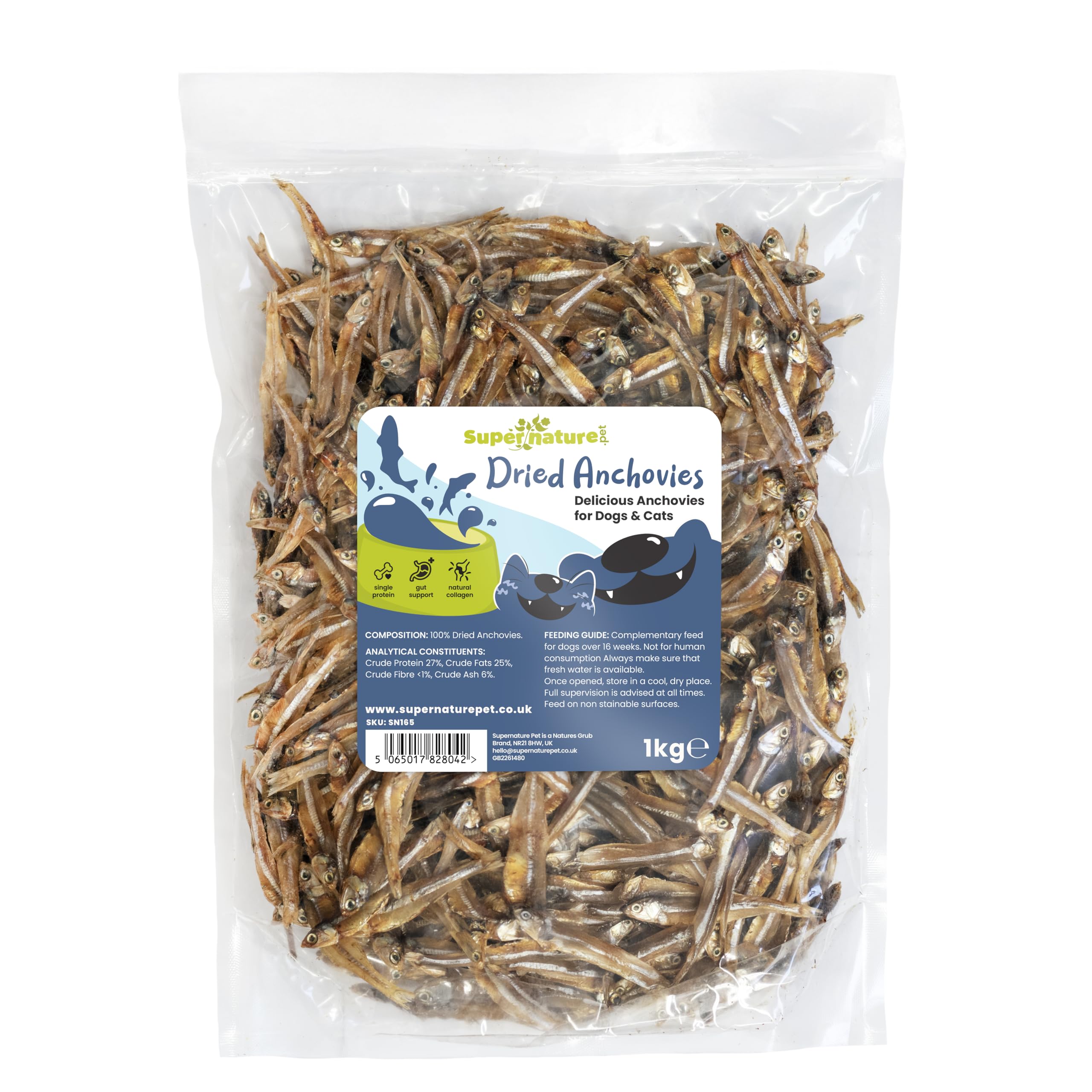 Supernature Dried Anchovies 1kg | Natural Fish Treats for Dogs & Cats, Rich in Omega 3, Single Protein Training Treat