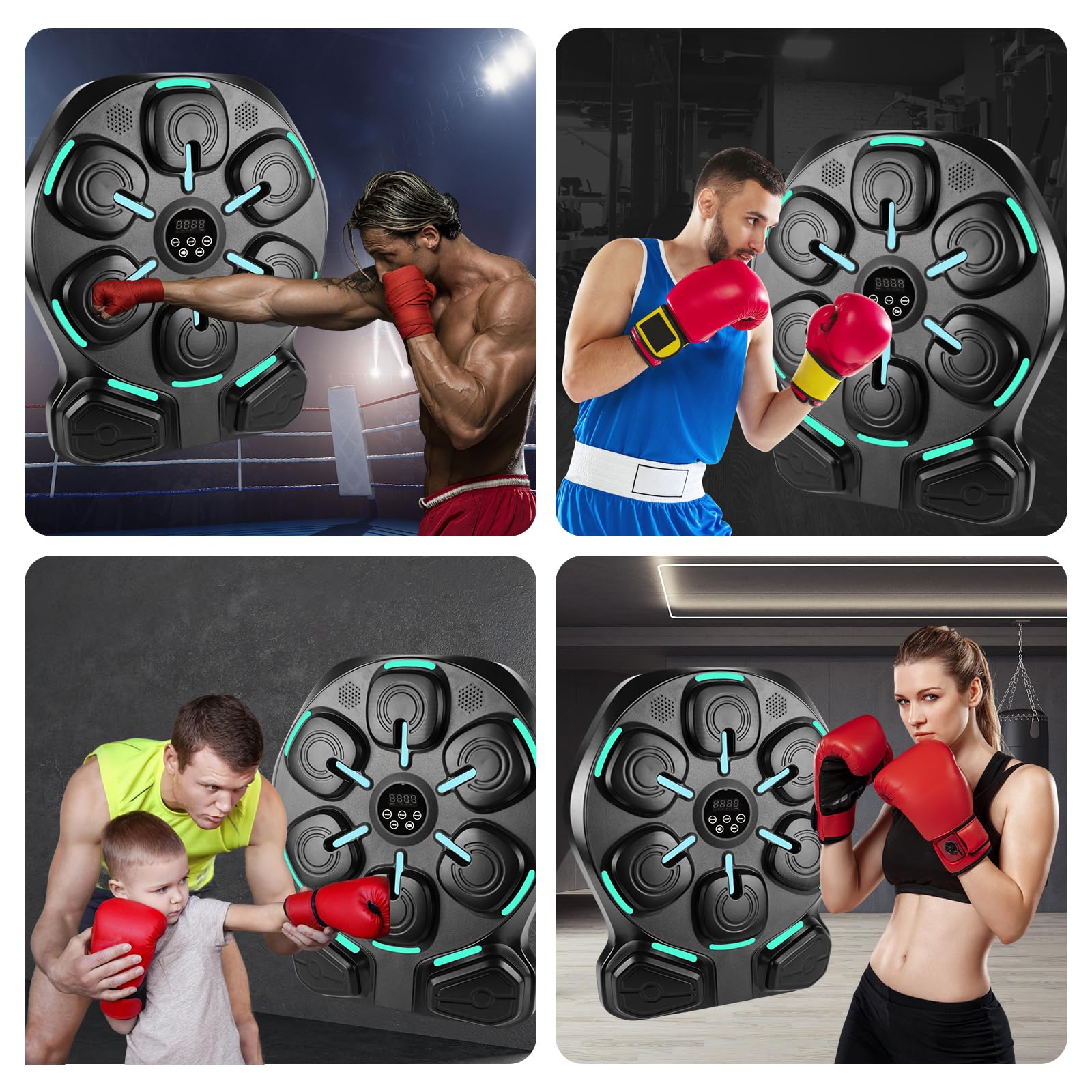 Maquina Boxeo Musical Pared con Bluetooth, máquina de Musical, Music Boxing Machine, 8 Puntos de golpeo Suaves, 9 Modos de Entrenamiento, con 2 Guantes, para Fitness en casa