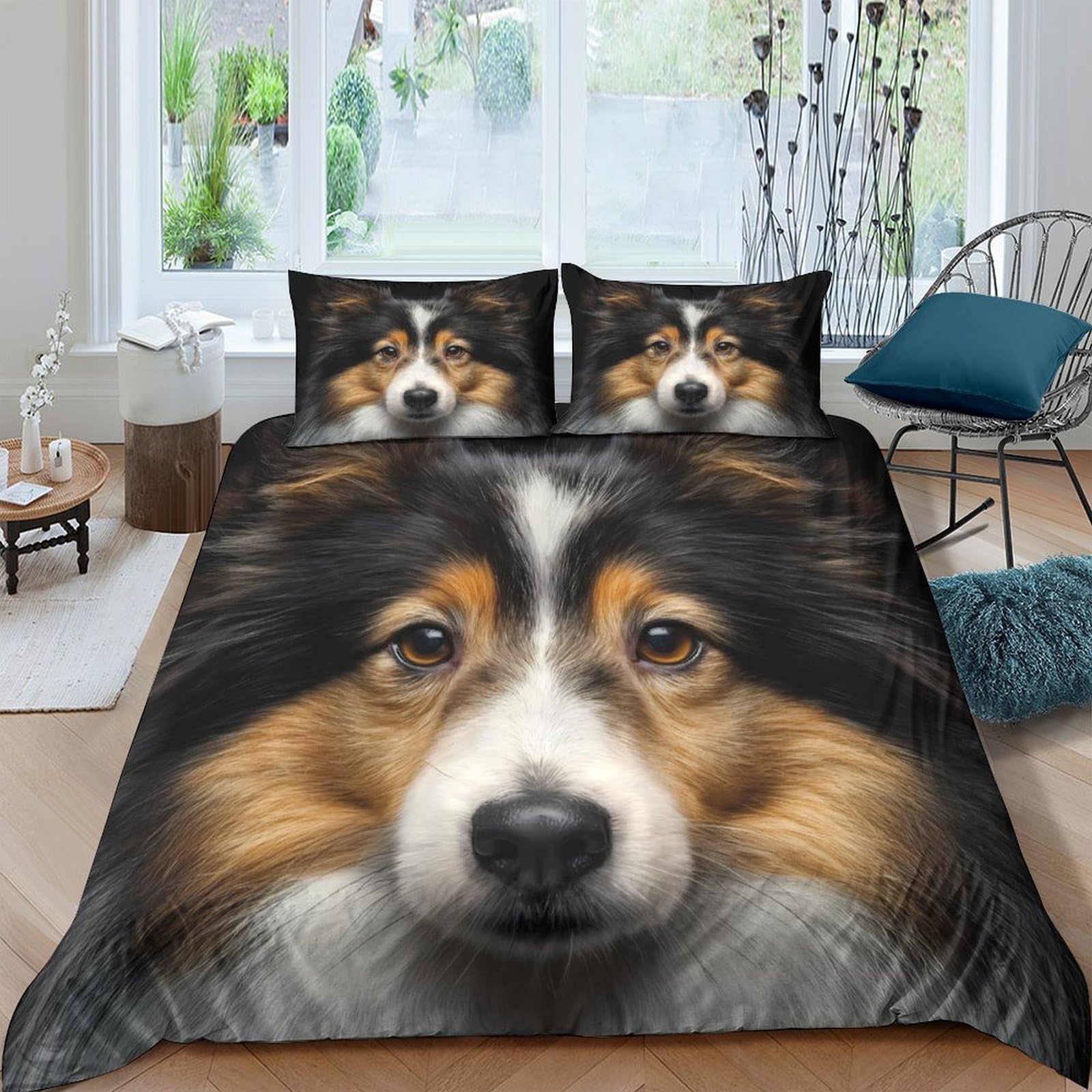 Ctjqhvkz Style-5 3D Printed Collie Dog Fitted Sheet Microfiber Soft Animal Face Bed Cover For Bedroom Guest Room Easy Care Single（135X200cm）