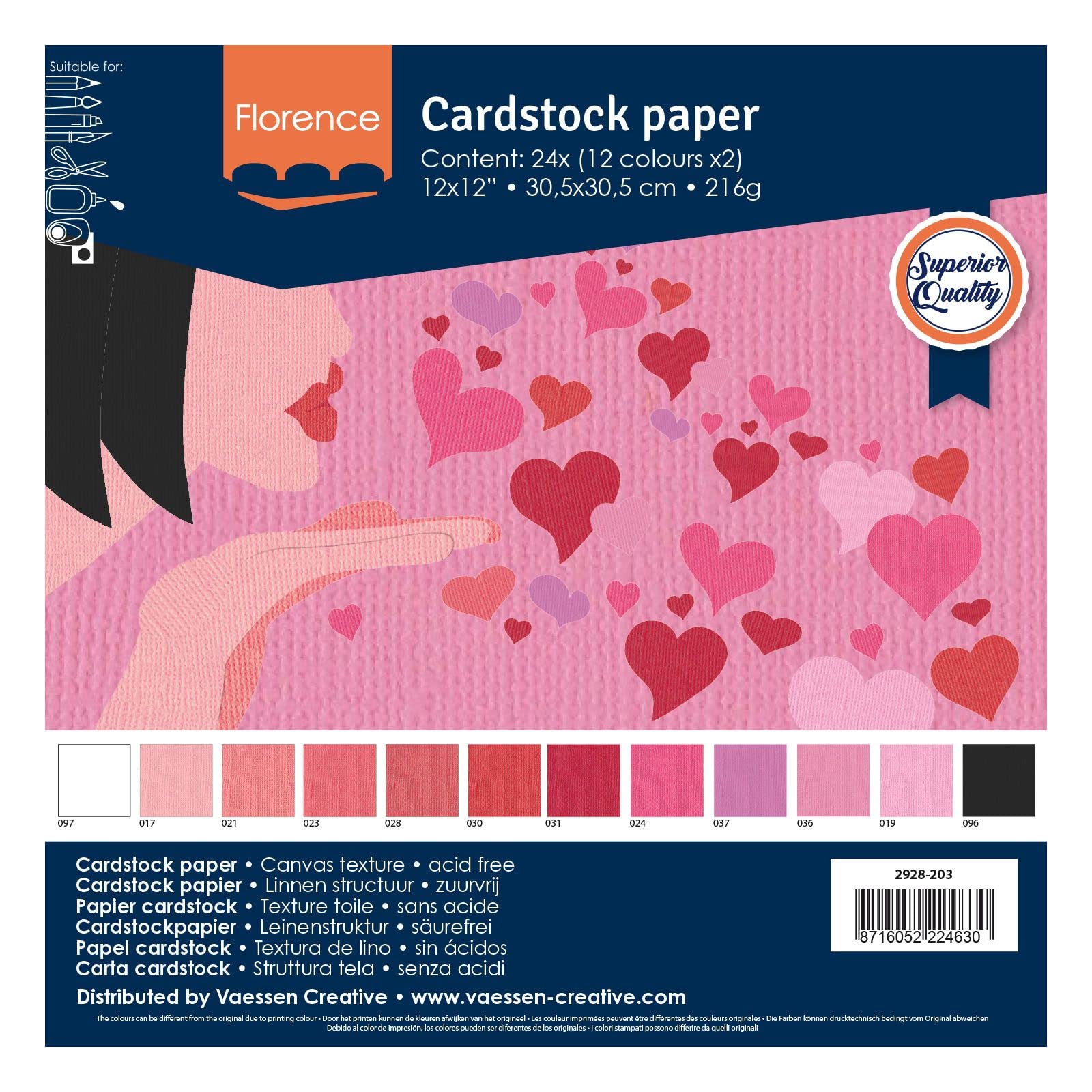 Vaessen Creative Florence Cardstock 2927-304 Colour Mix Winter 216 g/m², DIN A4, 60 Pieces, Texture for Scrapbooking, Card Making, Punching and Other Paper Crafts, Multi