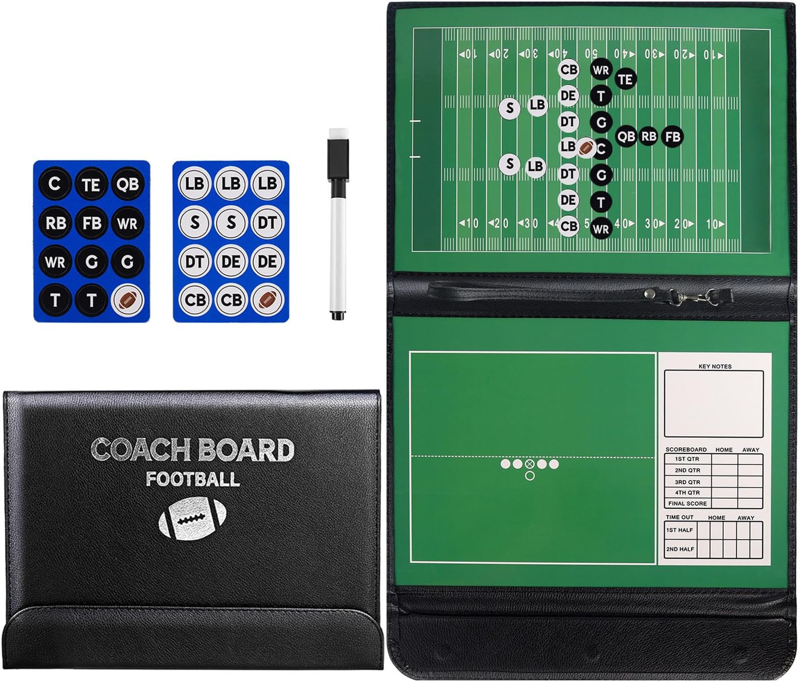 VolksRose Football Coaching Board, Double-Sided Magnetic Football Coach Marker Board, Coaches Clipboard with Dry Erase and Pen, Tactics Strategy Coach Board, Coaching Equipment Accessories