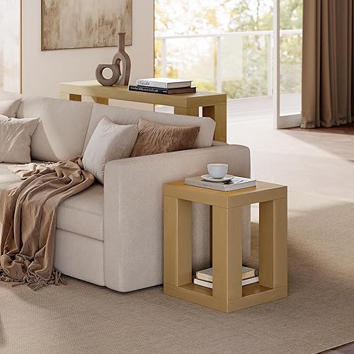 Miniatura 4 de Mesa auxiliar de granja de 23.62 pulgadas, mesa auxiliar de madera con estante de almacenamiento de 2 niveles, mesas auxiliares cuadradas para sala