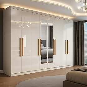 Guarda-roupa Casal com Espelho 8 Portas 4 Gavetas Paris Branco