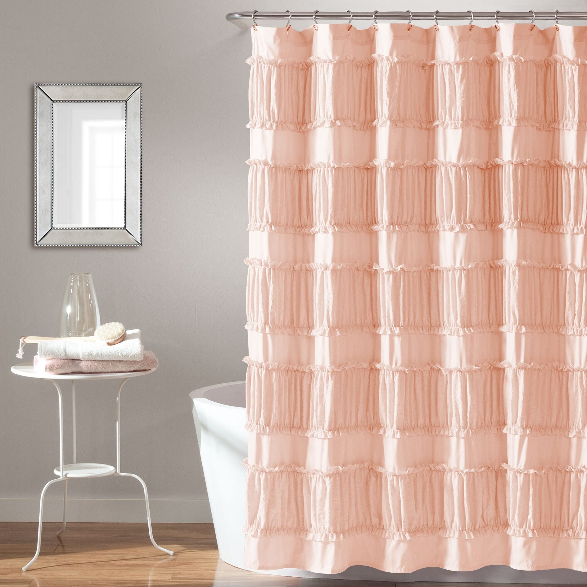 Lush Decor Blush Nova Ruffle Shower Curtain, 72" X 72",