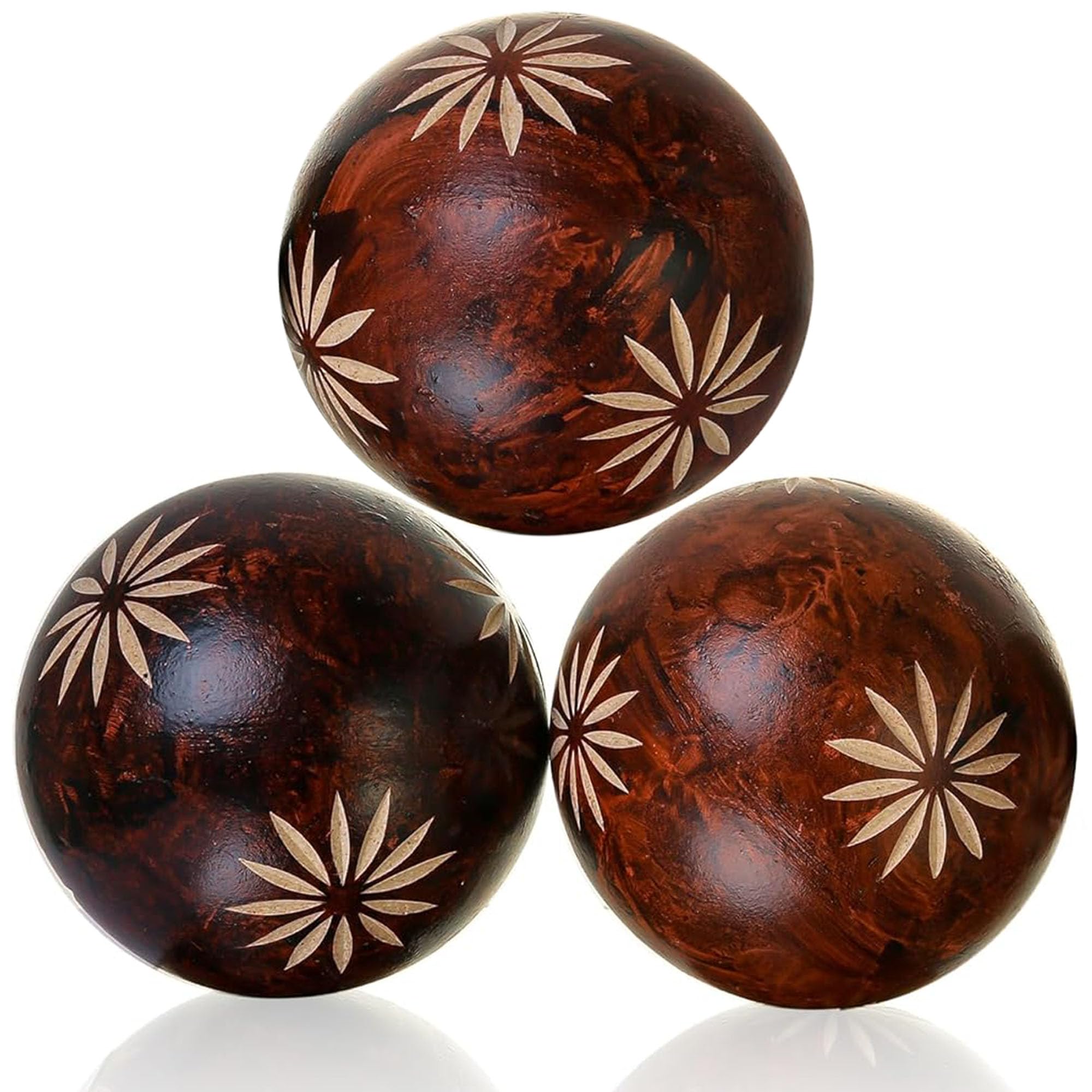 Decorative Balls for Centerpiece, Set of 3, Sunflower Pattern, 4 inch Resin Round Sphere Balls, Table Decor