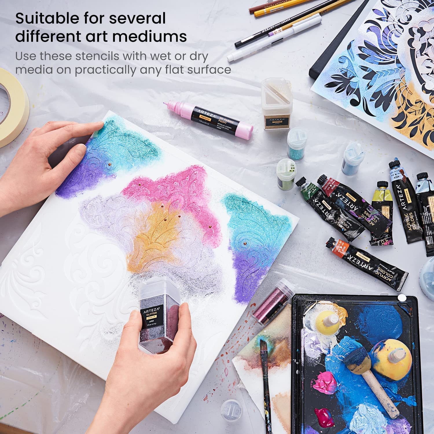 Arteza Mandala Stencils for Painting, 12 Unique Designs, 11.8 x 11.8 Inches, Thick Plastic, Art Supplies for Parties, Family and Kids Activities 4