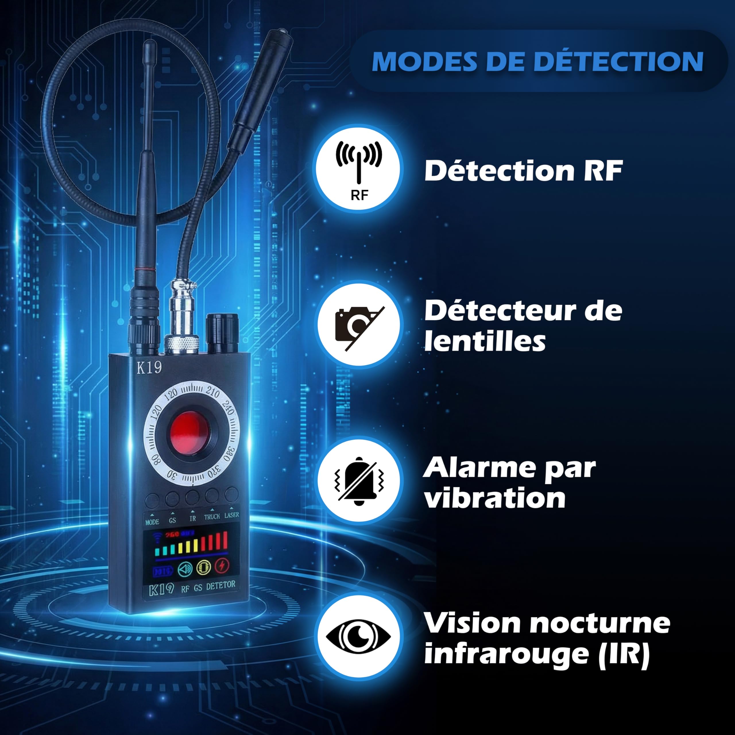 Détecteur Caméra Cachée Anti-Espion avec eBook Guide Complet – Scanner RF pour GPS et Micros Espions, Détecteur d'Écoute sans Fil, Appareil Portable pour Maison Bureau Hôtel Protection Vie Privée