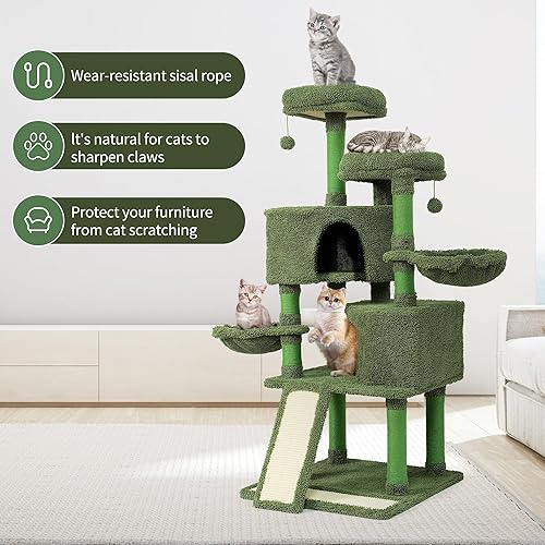 Miniatura 2 de Mile High Life  Condominio de árbol para gatos de varios niveles de 58 pulgadas para gatos grandes  Hamaca y árbol rascador cubierto de sisal para