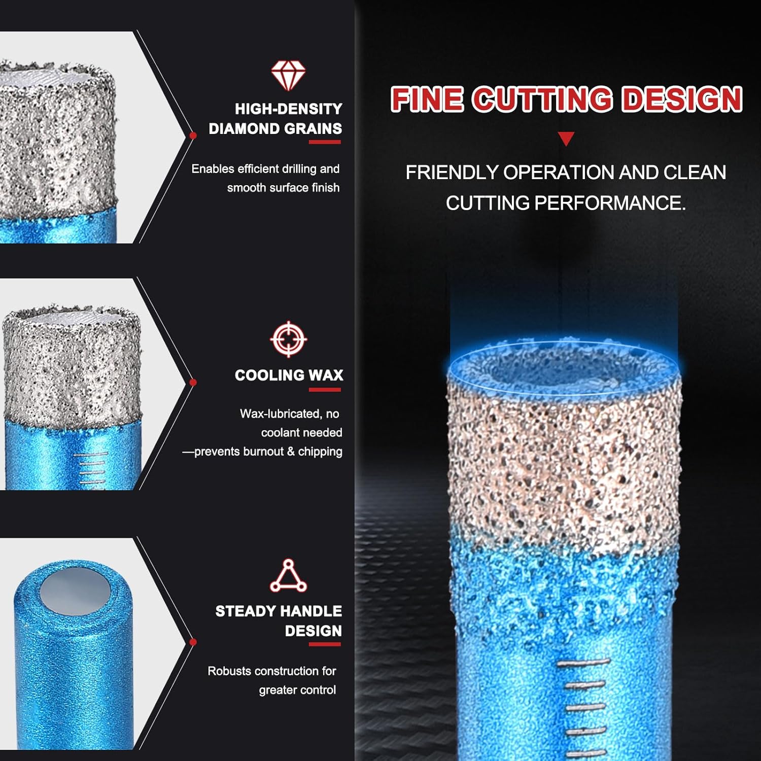PATIKIL 6-14mm Dry Diamond Core Drill Bit Set, 5Pcs 15/64" to 9/16" Diamond Tile Hole Saw Kit with Round Shank for Porcelain Ceramic Marble Stone (50/60 Mesh)