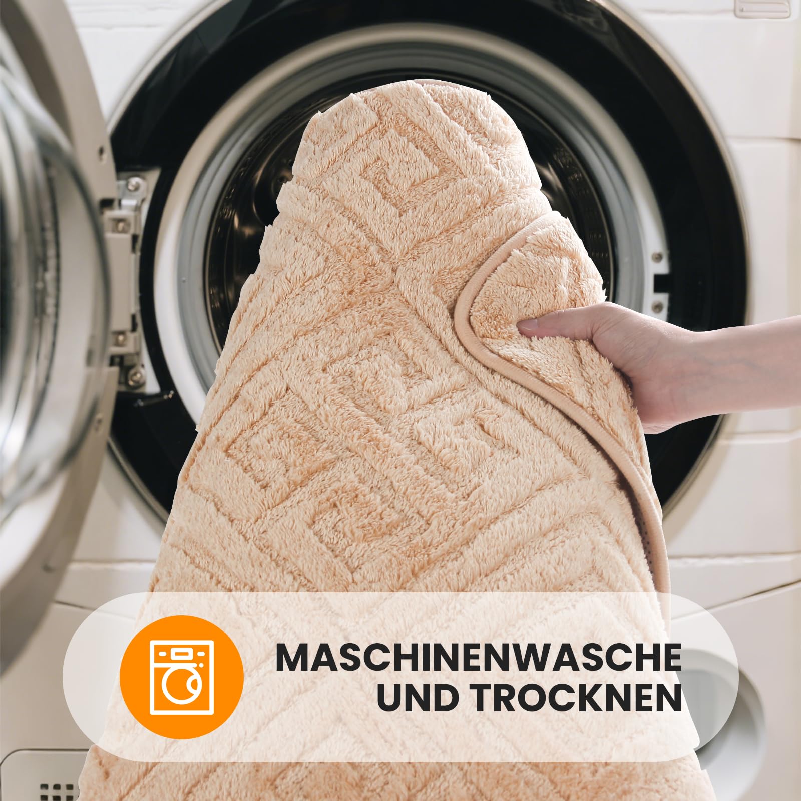 HOMELUX 2BF - Lot de 2 tapis de bain antidérapants - Doux et moelleux - 60 x 100 cm + tapis WC 60 x 50 cm - Avec découpe - Crème