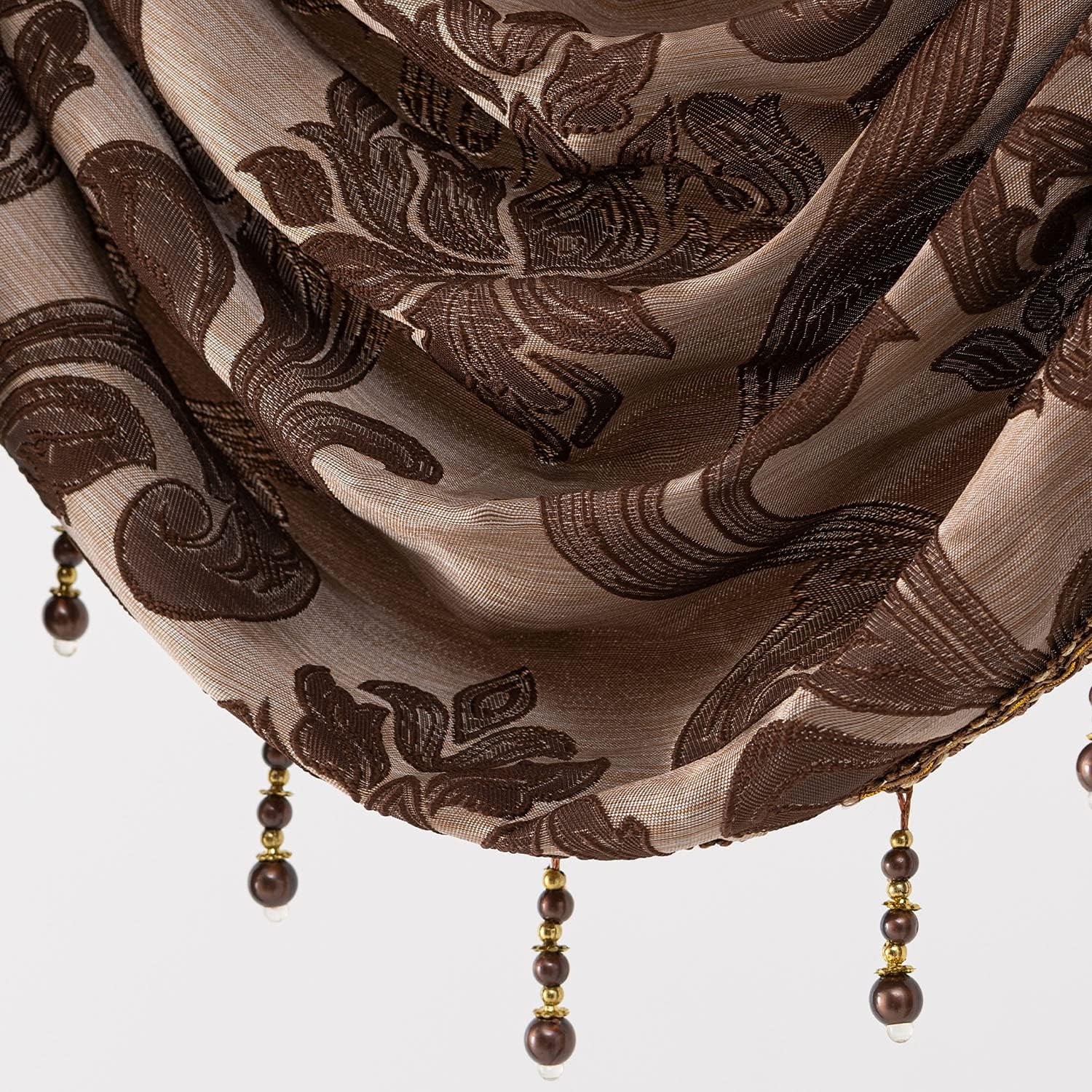 NAPEARL Window Valances for Living Room, Jacquard Luxury Valance Brown Rod Pocket Waterfall Valance with Swags, 61-Inch Wide