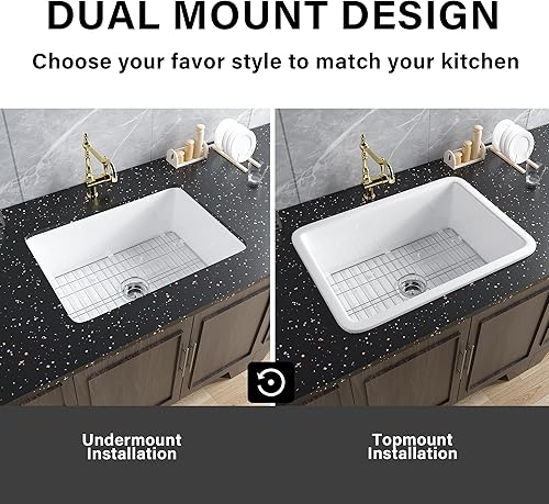 Miniatura 3 de Miuara Fregadero de cocina blanco de 26 x 19 pulgadas, fregadero de cocina empotrado, fregadero de cocina de arcilla refractaria, fregadero de