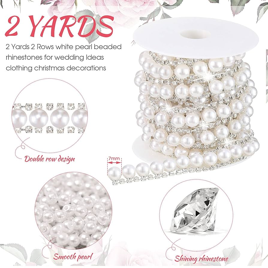 Amazon.com: 2 Yards Rhinestone Trim Pearls and Diamonds