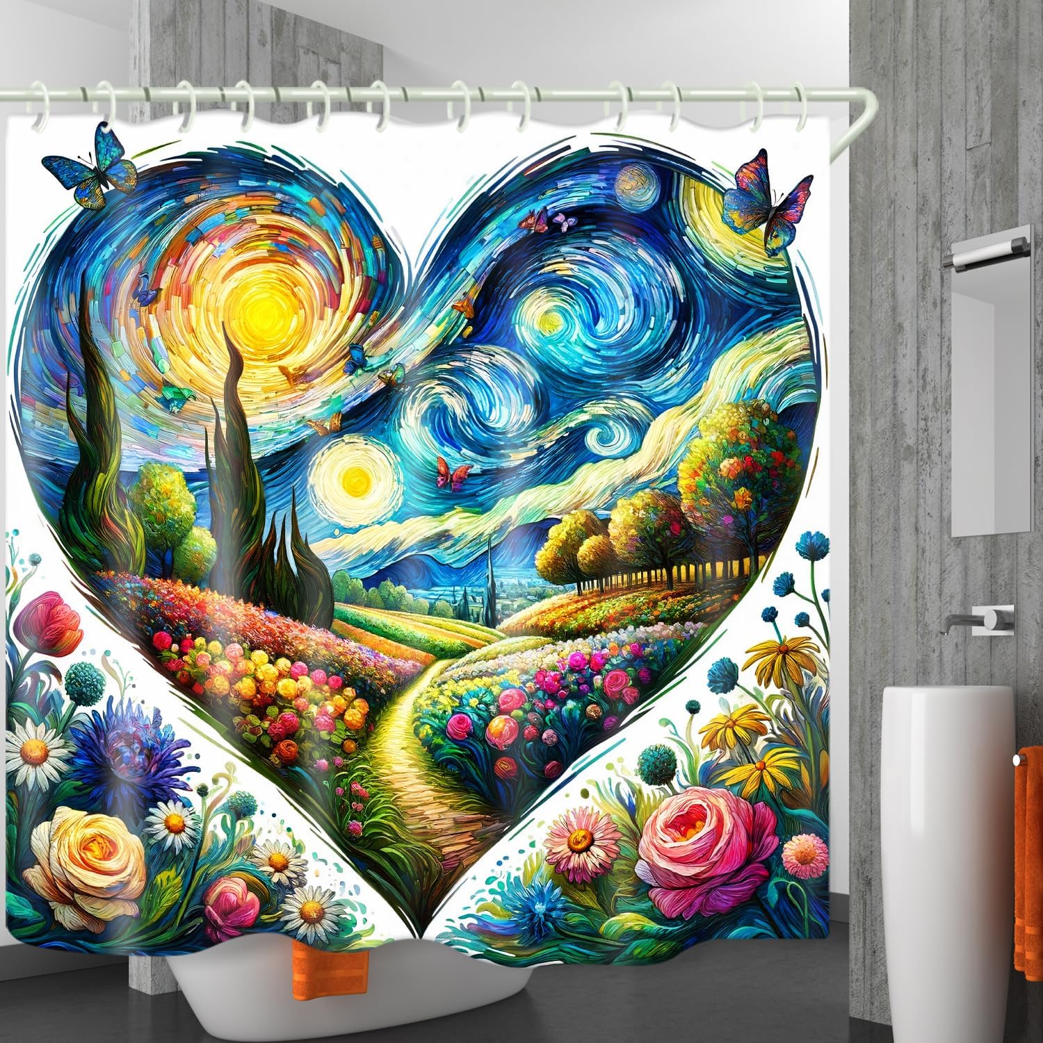 LYFANS Heart-Shaped Artistic Floral Shower Curtains, Designed with Waterproof Fabric Shower Curtains, Bathroom Shower Curtain Set with Plant Shower Curtain 72 "Wx72 L Inches, with Hooks.