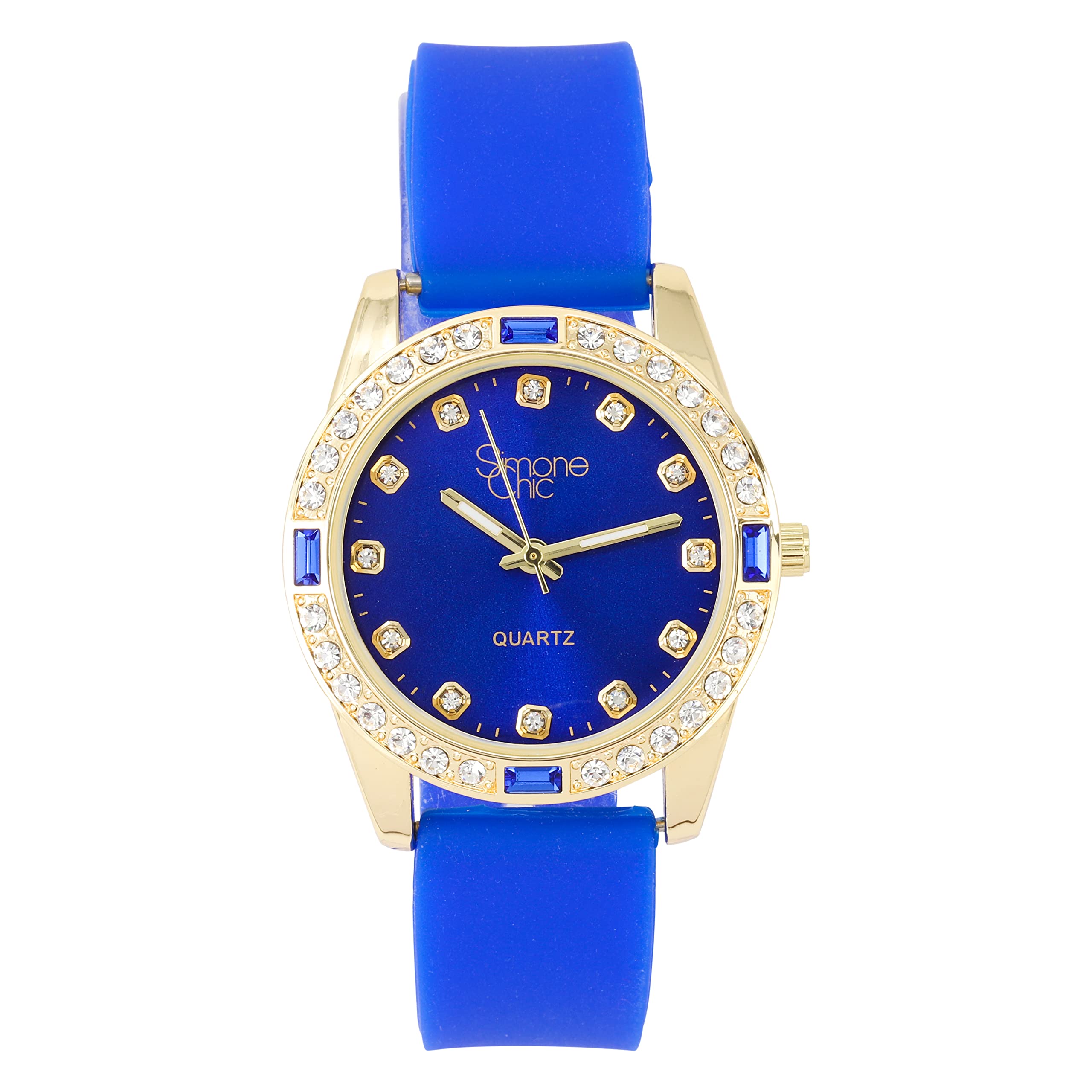Women's Diamond & Gem Pave Fashion Rolly Rubber Band Watch - Colorful Dial w/Matching Baguette Bling on Trim - Ladies Be Burnin' w/This Sport Chic Trendy Fashion Accessory - ST10415SB Royal Blue