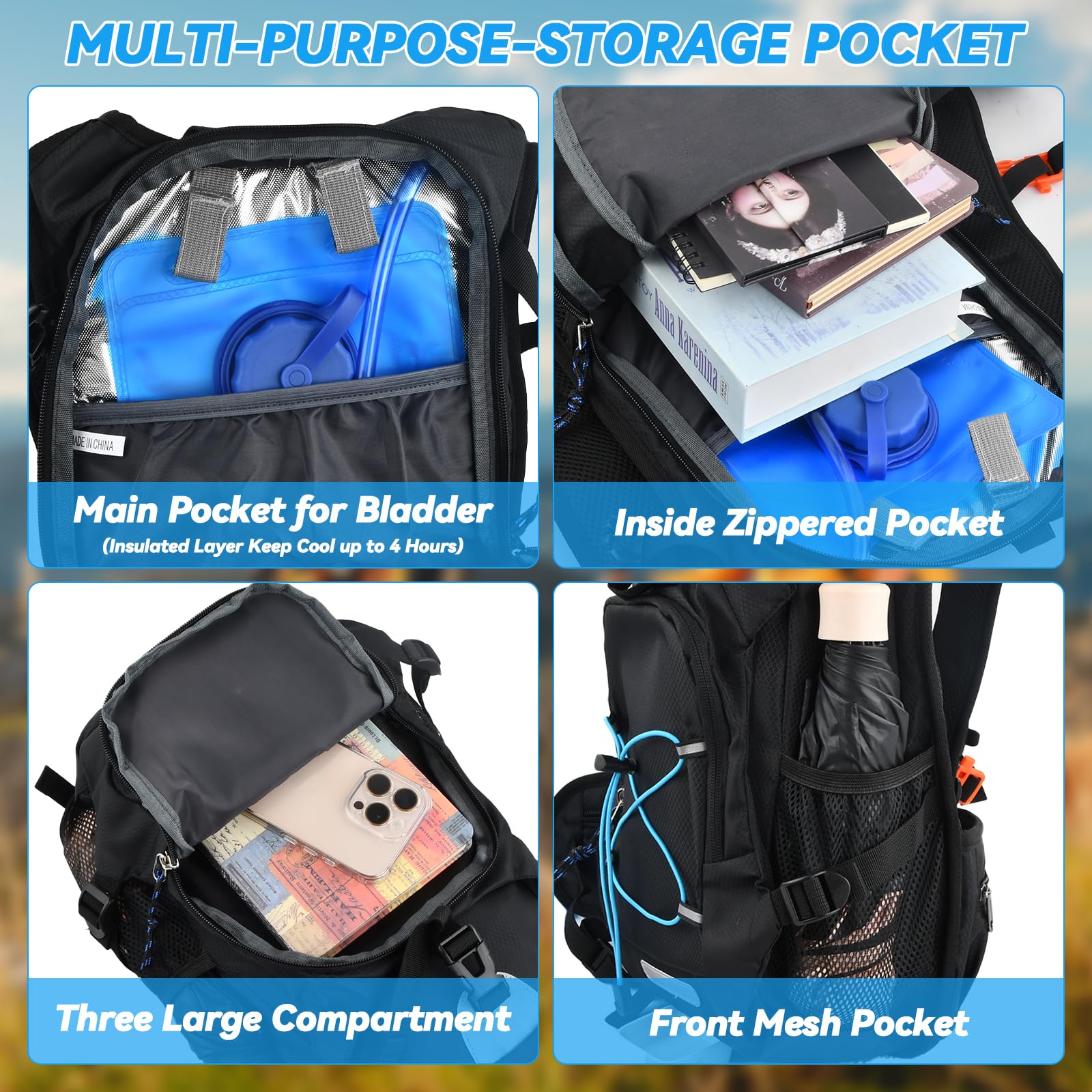 20L Fahrradrucksack Mit Trinkflasche & 2L Wasserbeutel - Laufrucksack Für Outdoor-Sport