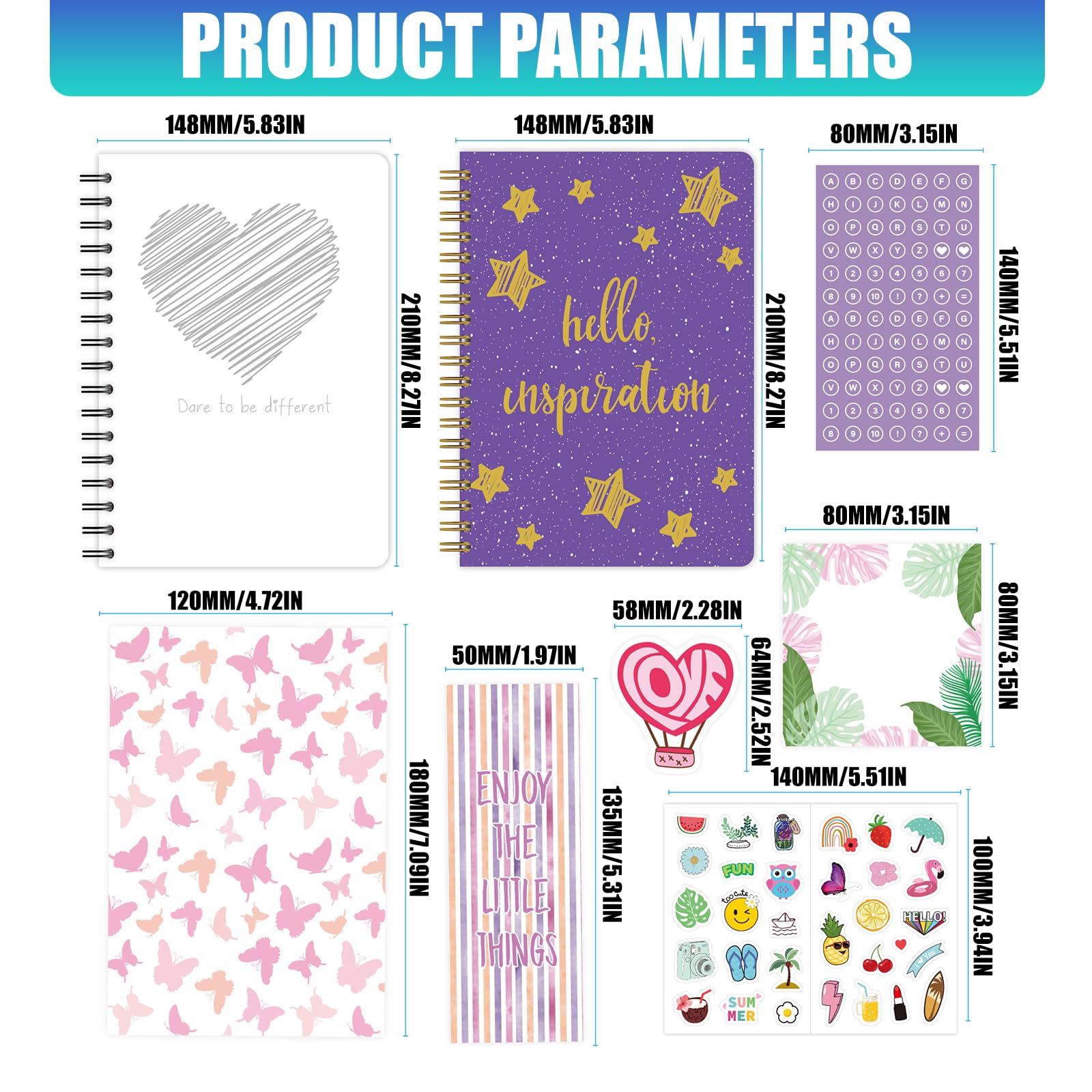 Fournitures de journal imaginatives avec autocollants pour carnet de notes, stylos décoratifs marque-pages pour 4 à 12 ans