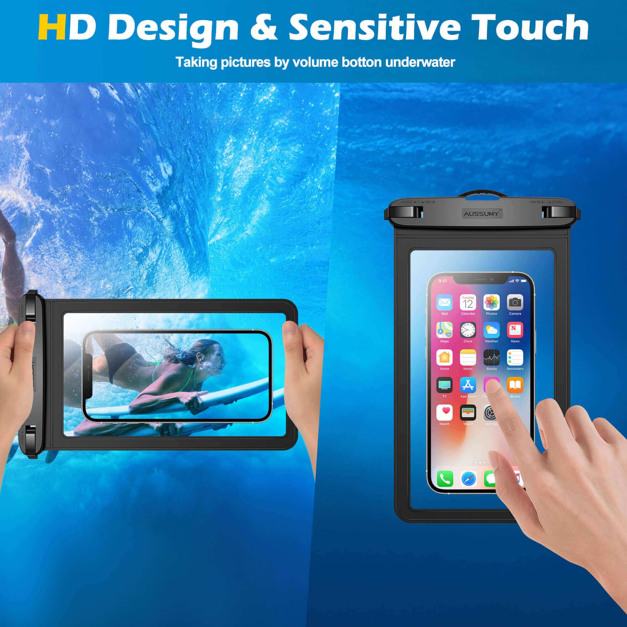 Paquete de 4 fundas impermeables grandes de 10.5 pulgadas, soporte transparente bajo el agua, bolsa seca universal a prueba de agua con cordón para el cuello para iPhone 16 Pro Max Samsung Galaxy con