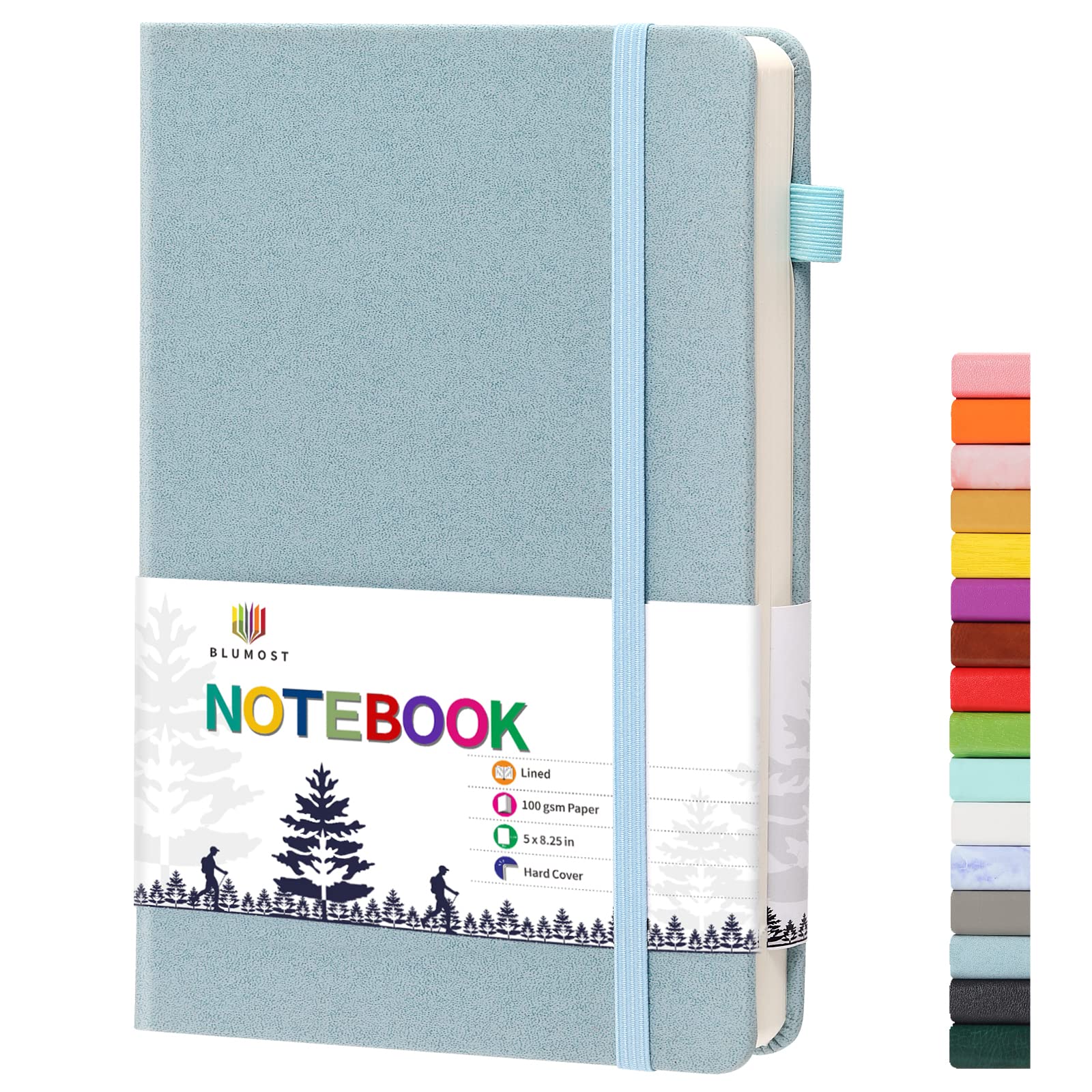 BLUMOST Liniertes Tagebuch, Notizbücher mit Stiftschlaufe, Hardcover-Notizbuch für die Arbeit, 100 g/m², dickes Premium-Papier mit Innentasche, mittelgroß, 12,7 x 21 cm, Blau
