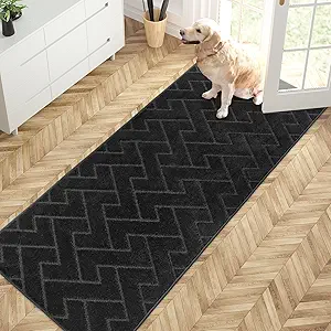 PURRUGS Dirt Trapping Door Mat 32" x 70", Non-Slip Machine Washable Entry Rug, Shoe Scraper, Dog Doormat, Super Absorbent Welcome Mat for Front & Back Door, Muddy Wet Shoes & Paws, Black