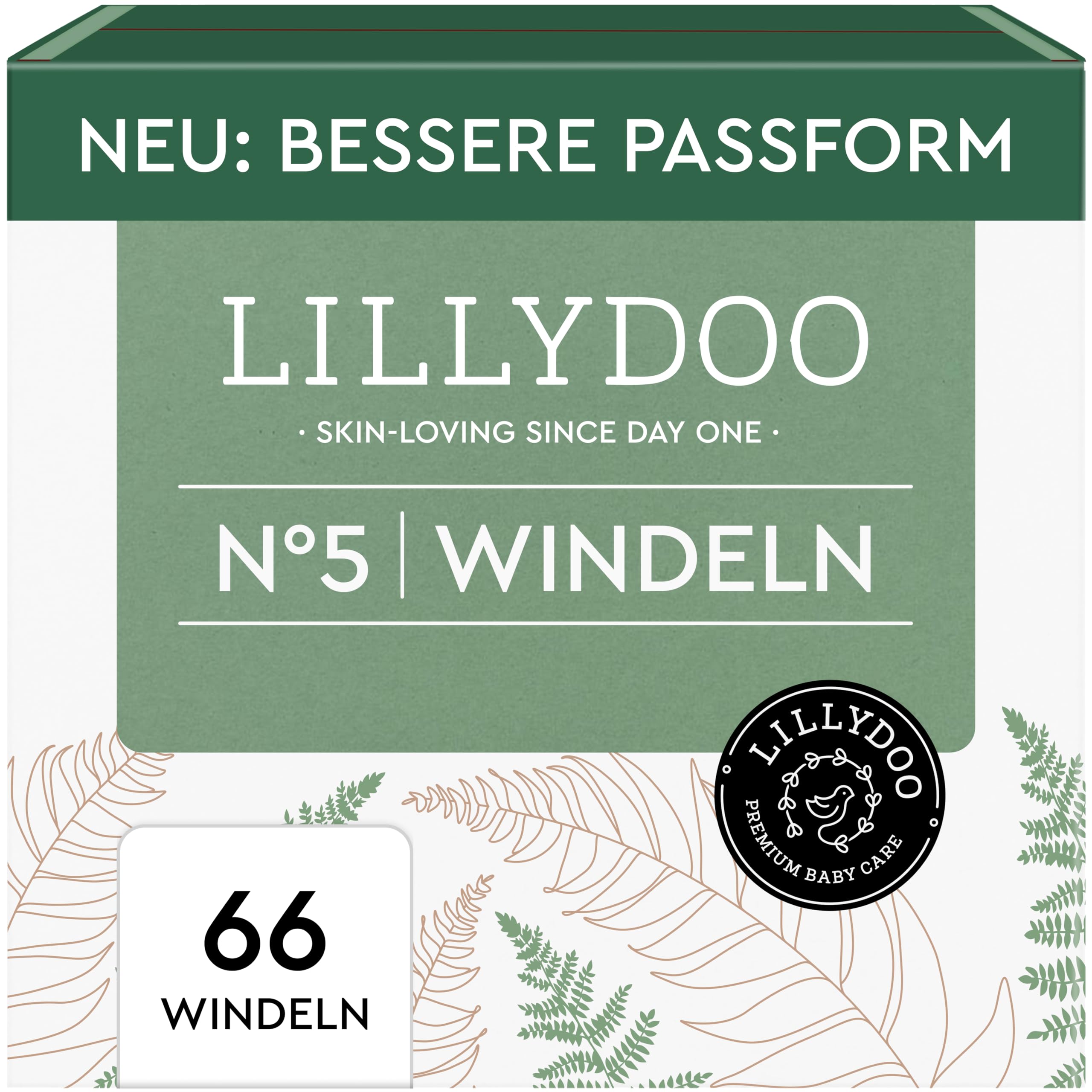 LILLYDOO green umweltschonende Baby Windeln - Größe 5 (11+ kg), Halbmonatsbox (66 Stück), Sicherer Auslaufschutz, Chlorfrei, Ohne Parfüme, Lotionen für empfindliche Haut, Dermatologisch getestet