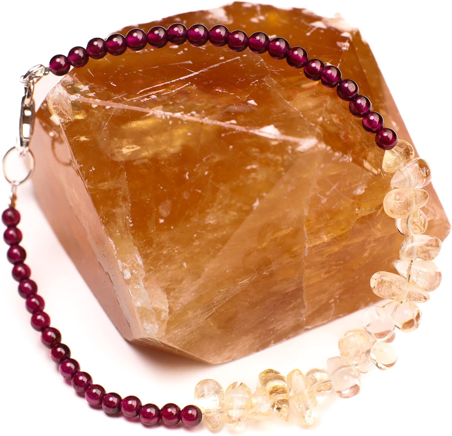 Garnet 3mm Smooth Round and Citrine Smooth Teardrop Bracelet in 925 Sterling Silver Healing, Energy Yoga Bracelet