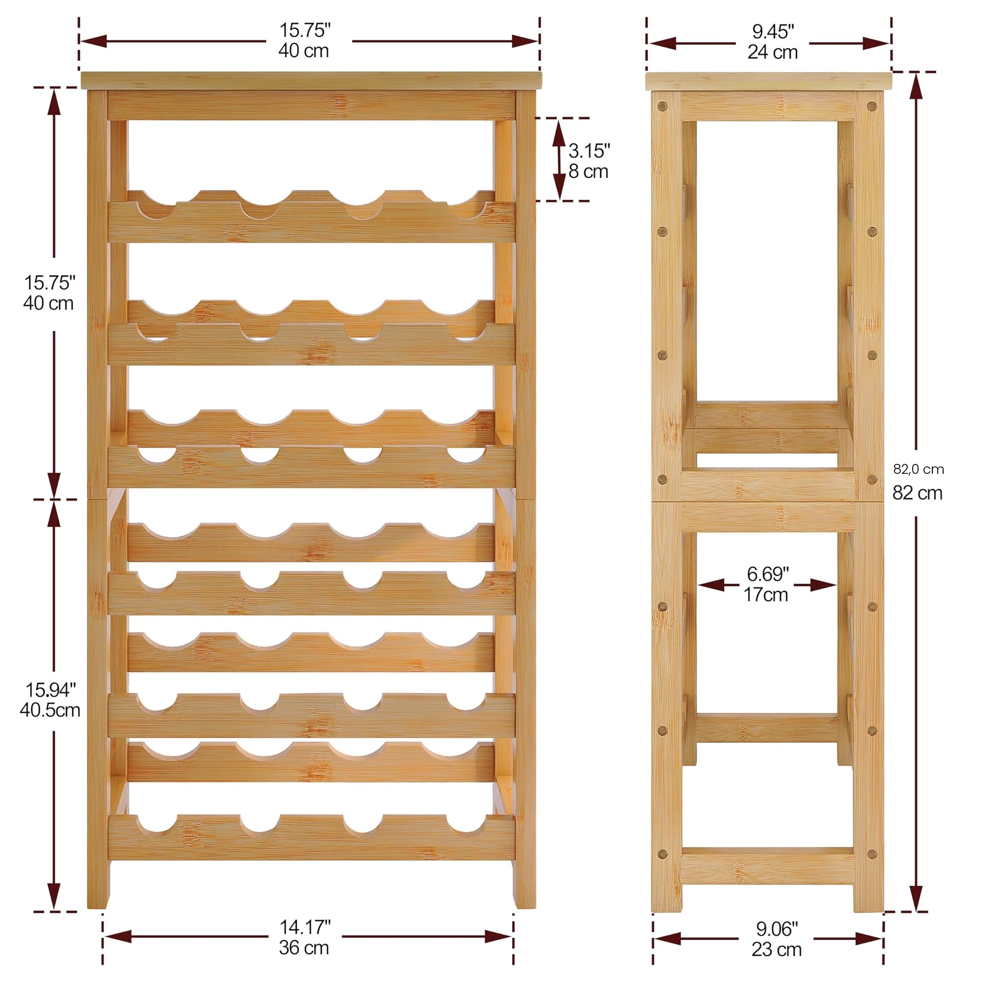 STELLSTAR Etagere Rangement Bouteille De Vin, Design 2 en 1, Stockage Bouteille De Comptoir à 3 Niveaux De 12 Bouteilles, Casier à Vin Autoportant à 6 Niveaux De 24 Bouteilles, Naturel