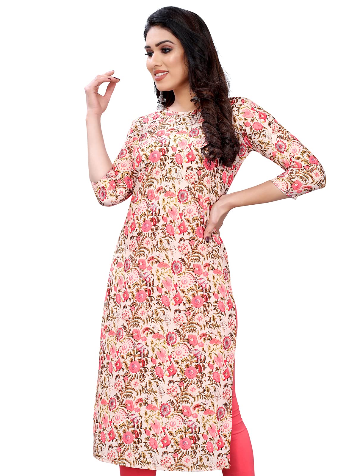 SanisaWomen's Crepe Regular Fit Kurta (366KN106-S_Peach_S)