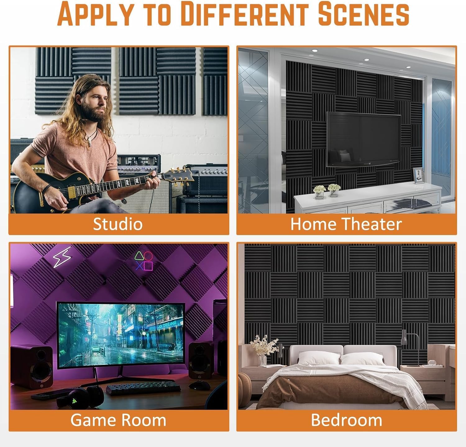 Acoustic Foam Panels Sound Absorbing 12 Pack - 1" X 12"X 12" Sound Proof Panels Noise Reducing for Walls, High Density Sound Deadening Panels Black Wedge for Studio Recording & Office & Home