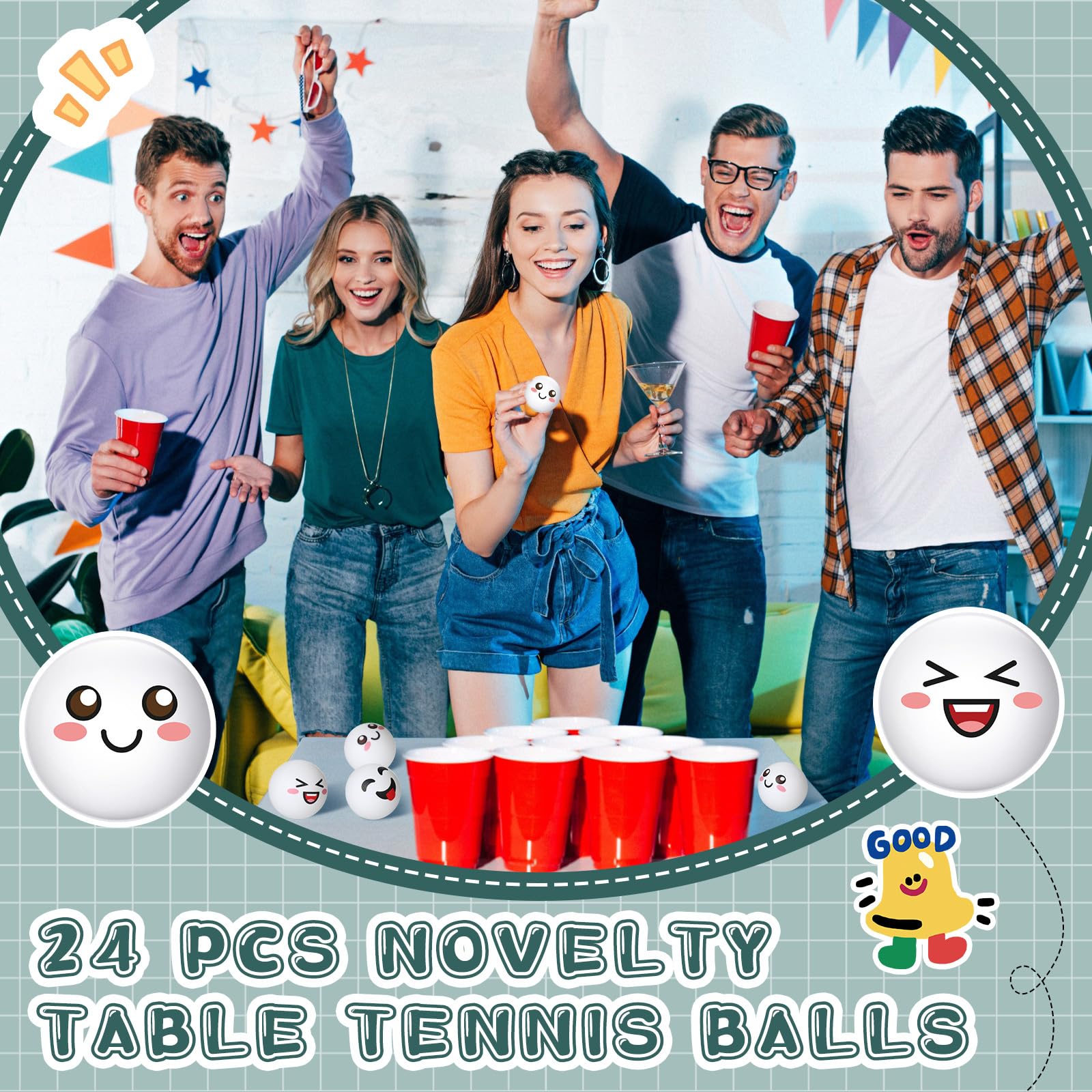 24 pelotas de tenis de mesa novedosas de plástico de 1.575 pulgadas (1.575 in), pelota de tenis de mesa, divertidas, divertidas pelotas de tenis de mesa para bricolaje, artes, juegos de 6